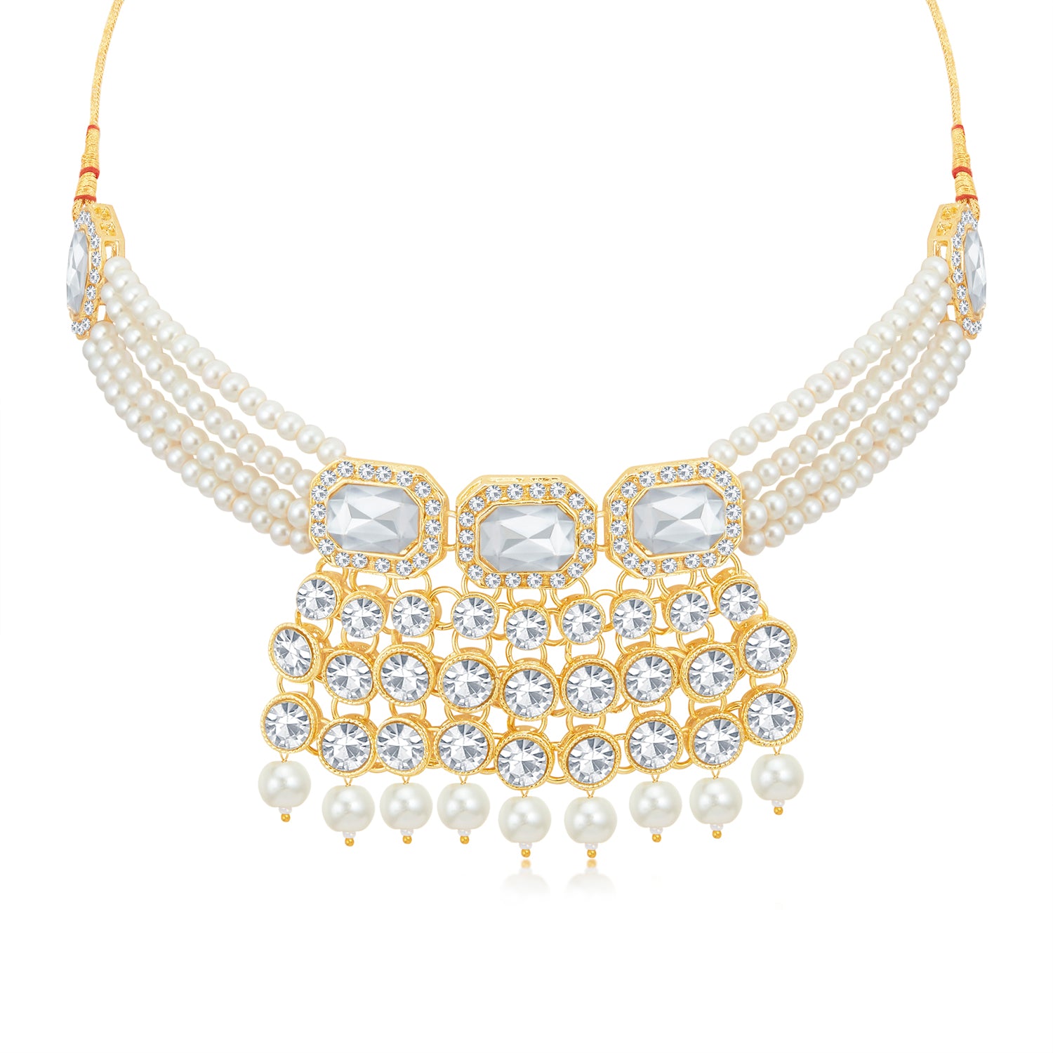 Sukkhi Charming Gold Plated Pearl Choker Necklace Set for Women