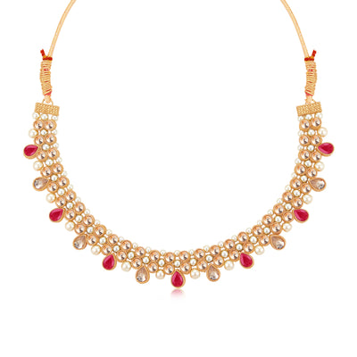 Sukkhi Beautiful Gold Plated Kundan & Pearl Choker Necklace Set for Women