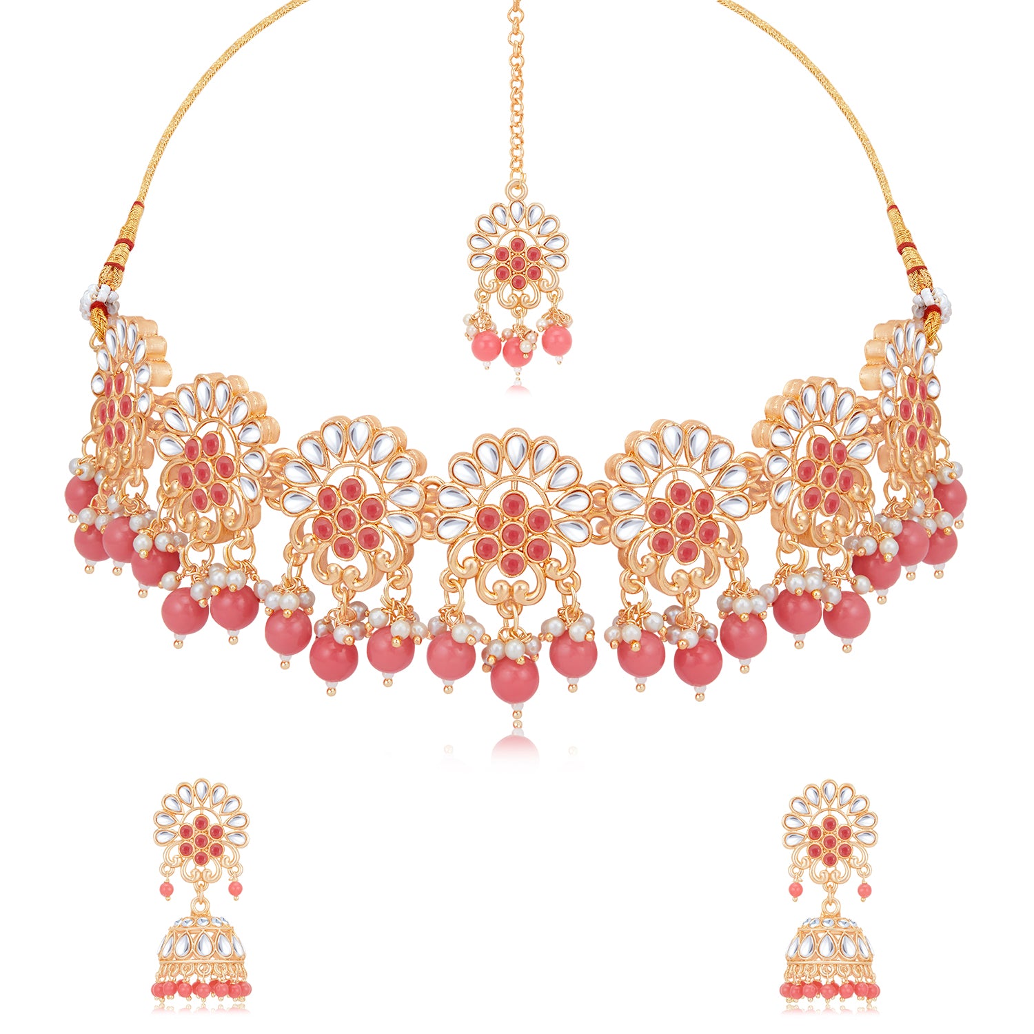 Sukkhi Exquisite Gold Plated Kundan & Pearl Choker Necklace Set for Women