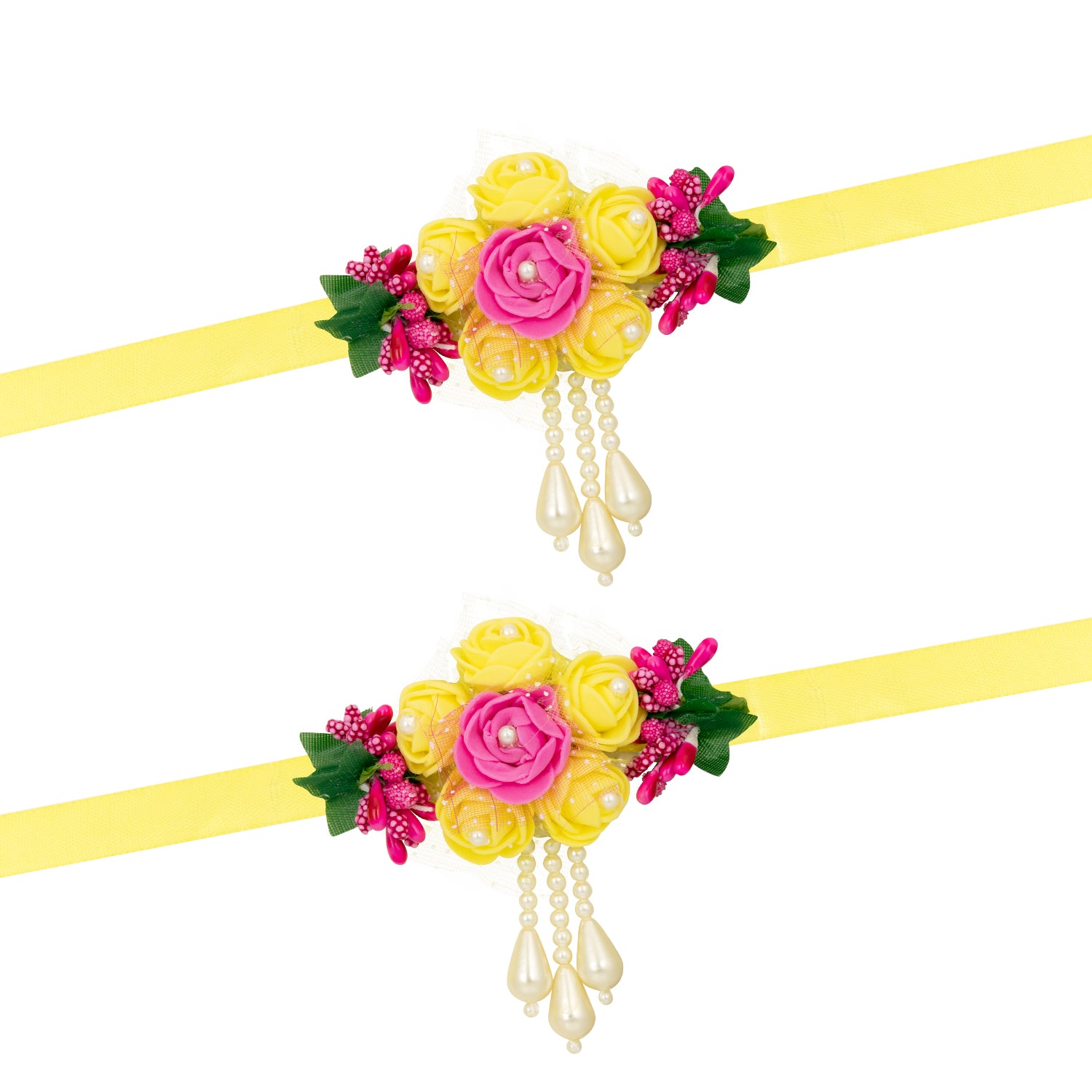 Sukkhi Lovely Pink & Yellow Choker Flower Necklace Set for Haldi & Baby Shower Ceremony
