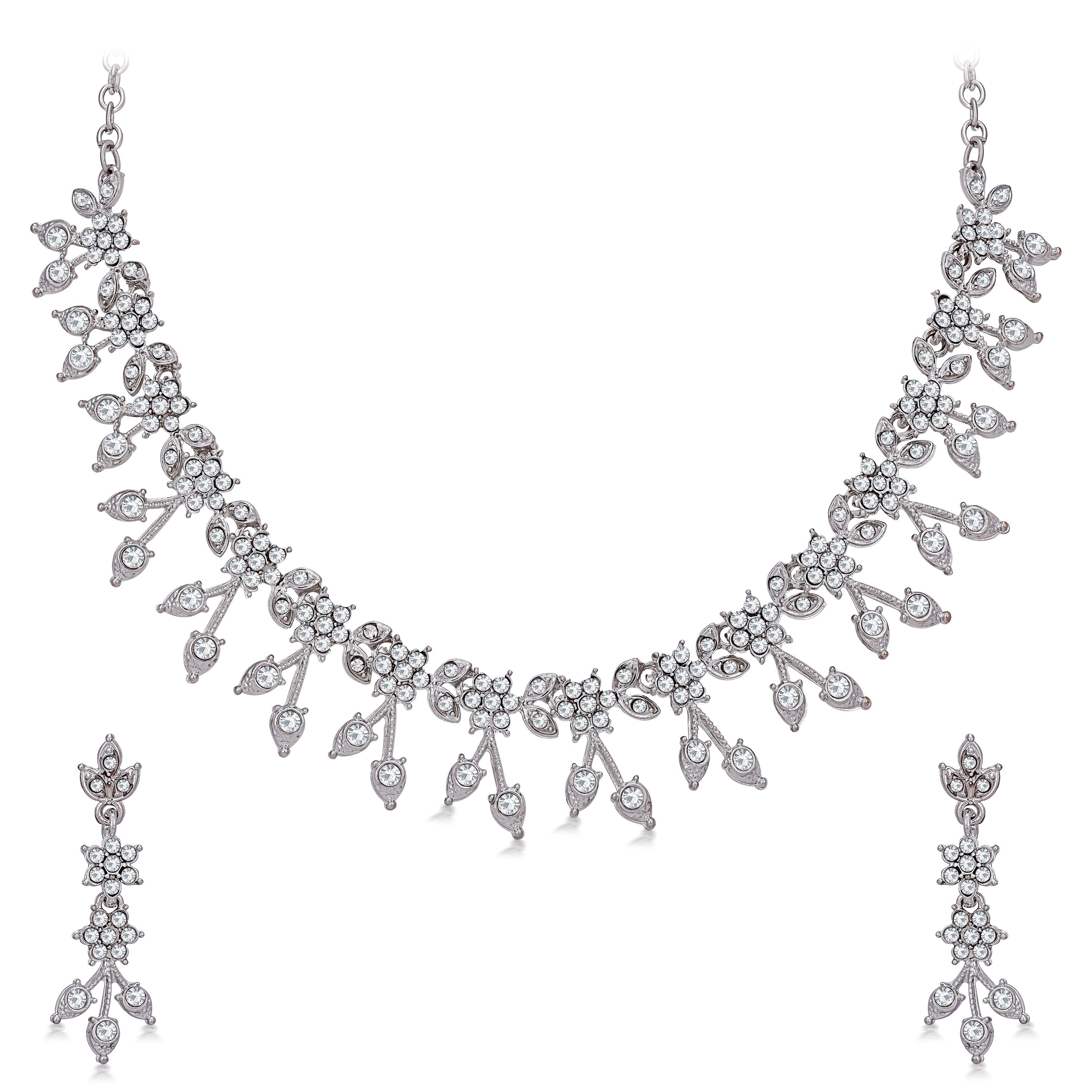 Sukkhi Padmavti Traditional Rhodium Plated Austrian Diamond Princess Necklace Set for Women