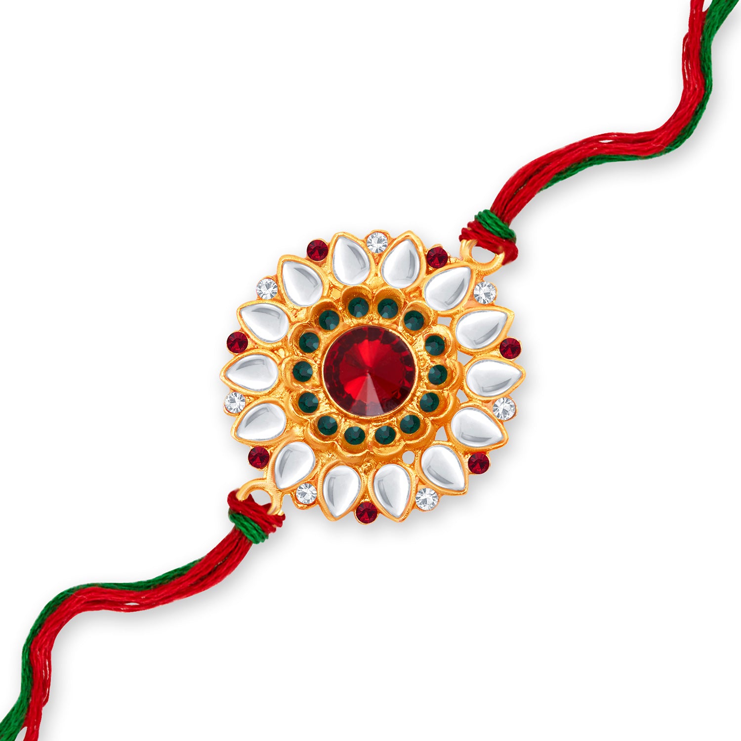 Sukkhi Classic Gold Plated Floral Rakhi with Roli Chawal and Raksha Bandhan Greeting Card for Men