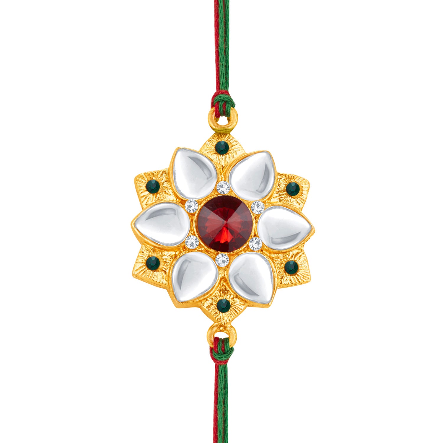 Sukkhi Classy Gold Plated Floral Rakhi with Roli Chawal and Raksha Bandhan Greeting Card for Men
