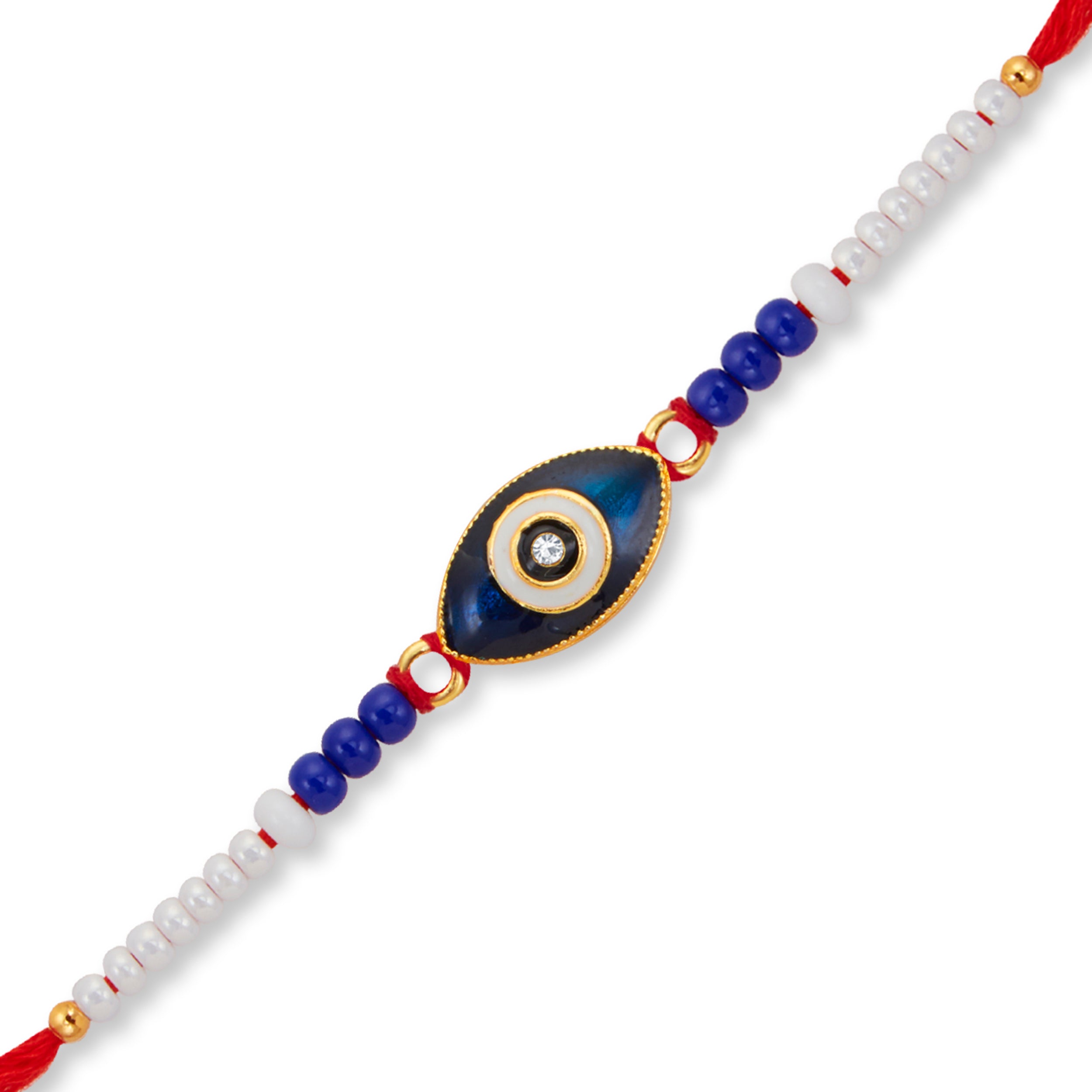 Sukkhi Attractive Gold Plated Evil Eye Rakhi with Roli Chawal and Raksha Bandhan Greeting Card For Men