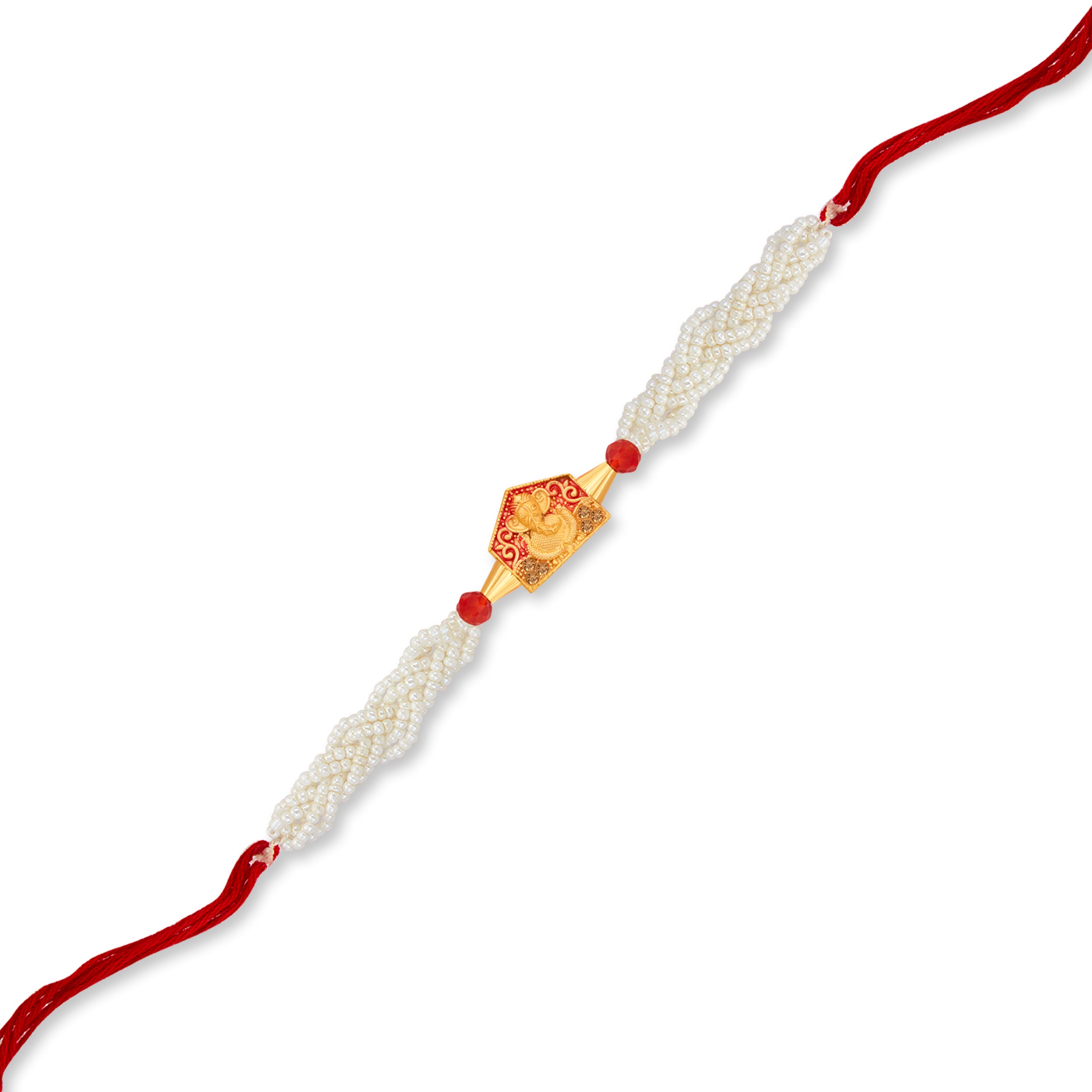 Sukkhi Exclusive Gold Plated Ganesh Rakhi with Roli Chawal and Raksha Bandhan Greeting Card For Men