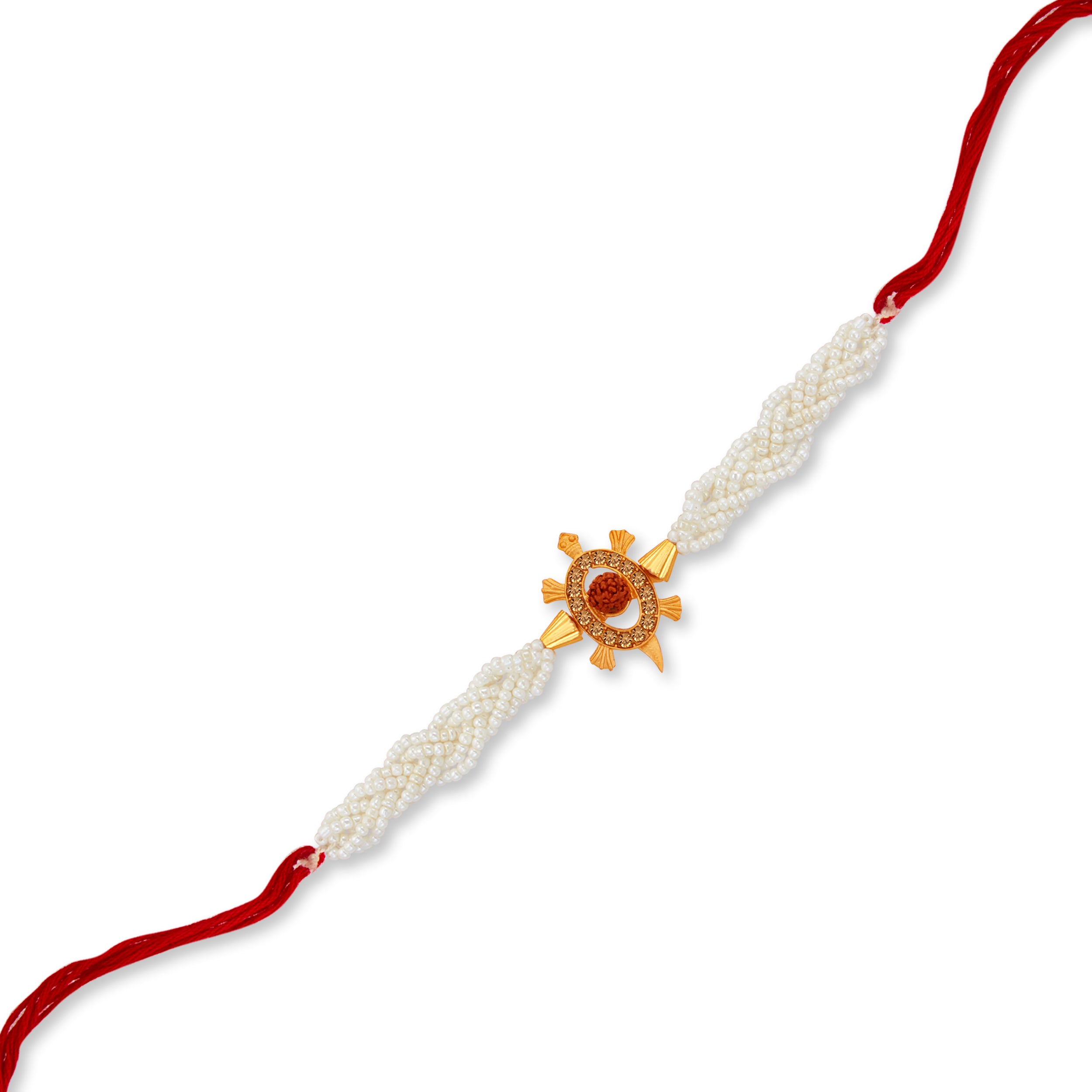 Sukkhi Ethnic Gold Plated Turtle Rudraksha Rakhi with Roli Chawal and Raksha Bandhan Greeting Card For Men