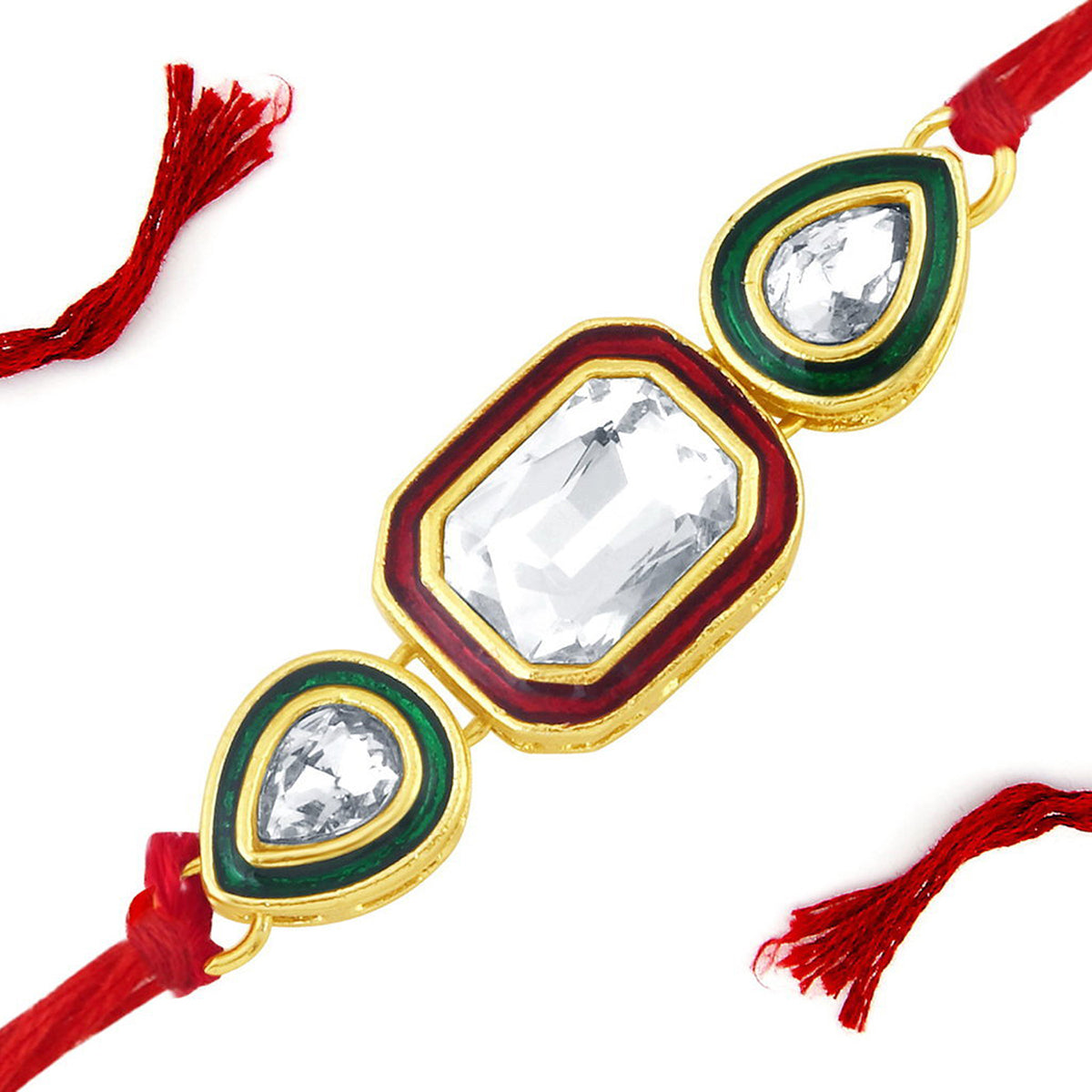 Sukkhi Ritzy Gold Plated Meenakari Rakhi with Roli Chawal and Raksha Bandhan Greeting Card For Men