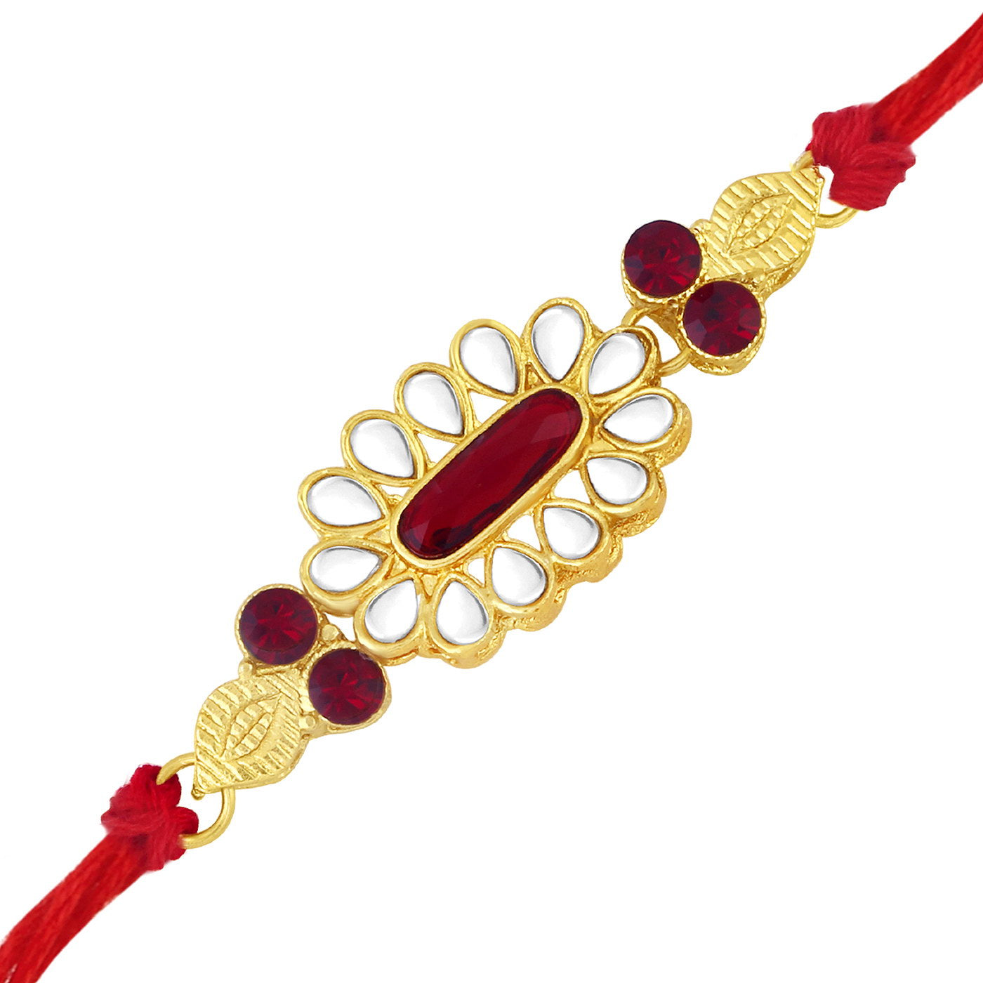Sukkhi Marquise Gold Plated Floral Rakhi for brother with Roli Chawal and Raksha Bandhan Greeting Card For Men