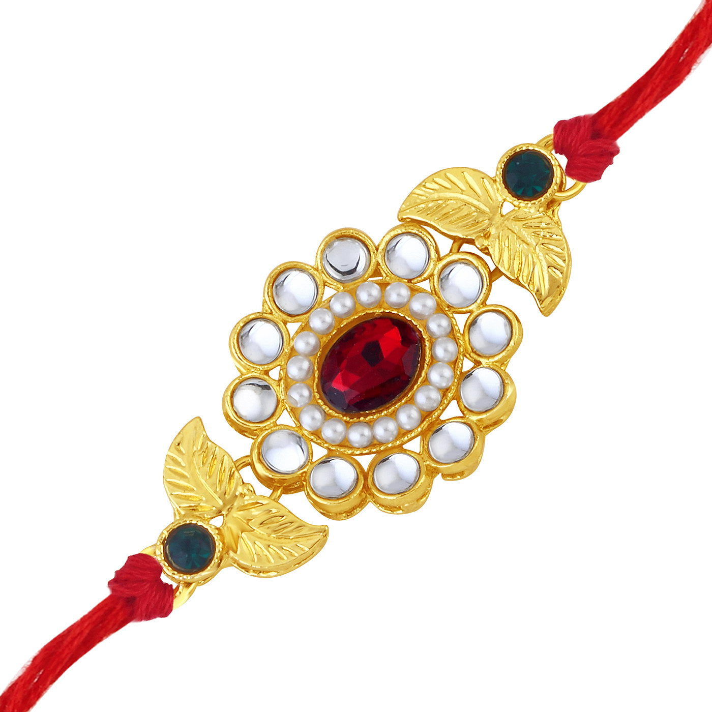 Sukkhi Sleek Gold Plated Floral Rakhi for brother with Roli Chawal and Raksha Bandhan Greeting Card For Men