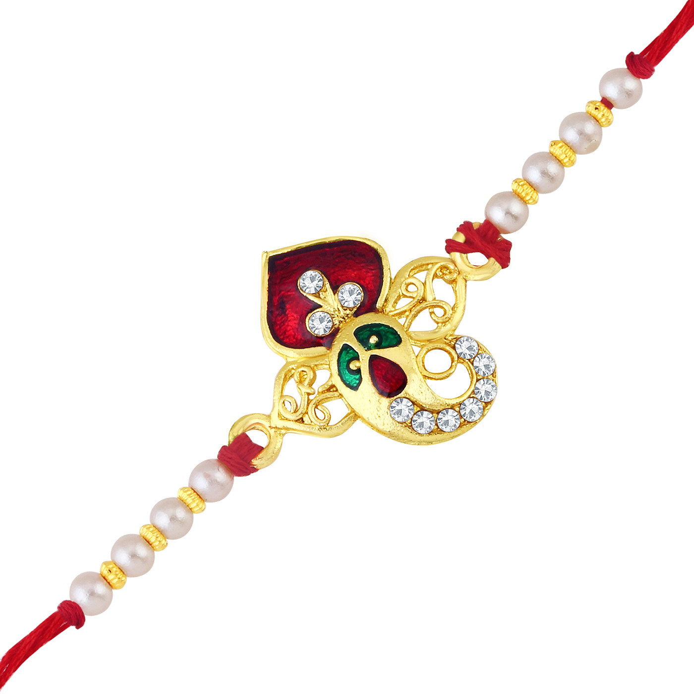 Sukkhi Fabulous Gold Plated Meenakari Ganesh Rakhi with Roli chawal and Greeting Card