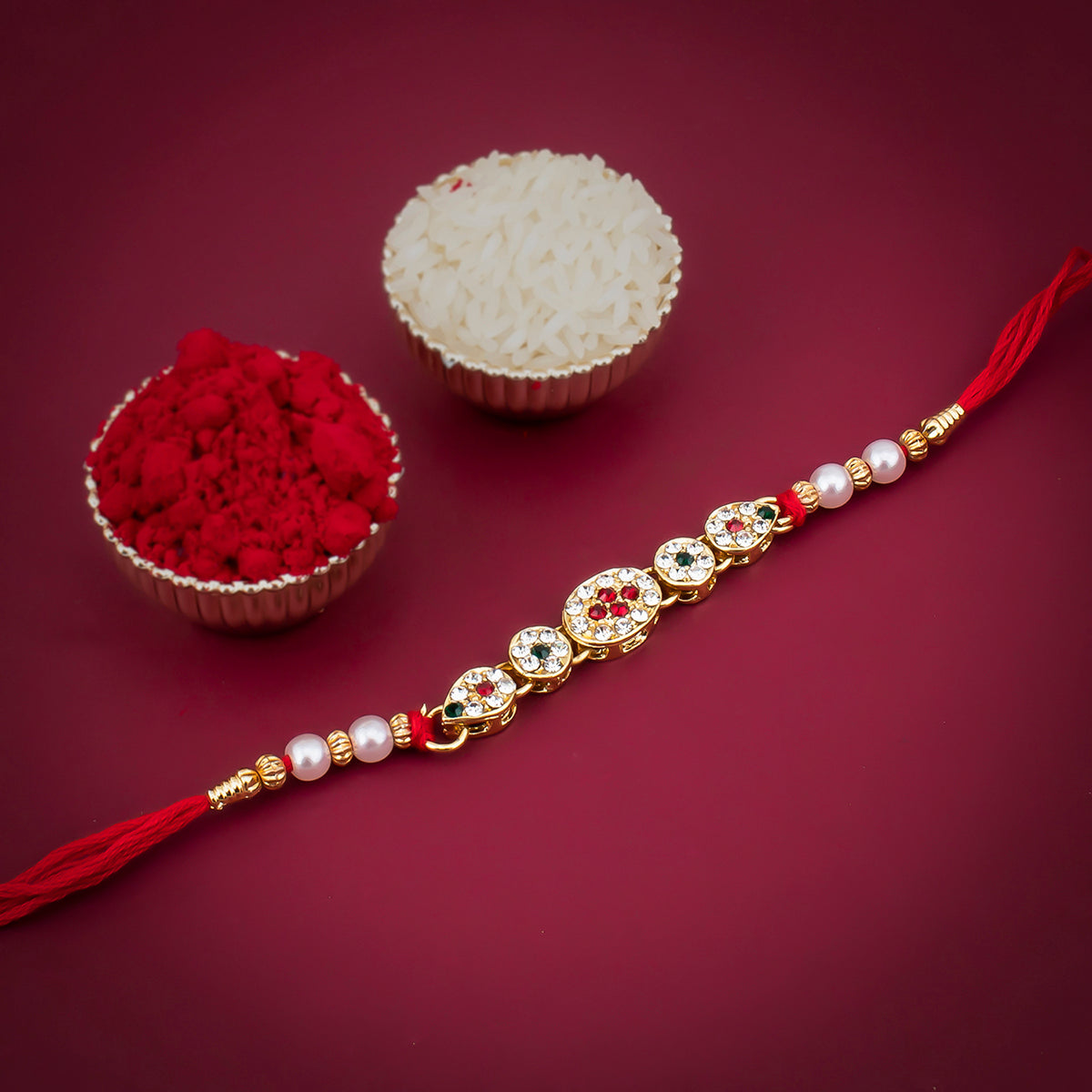 Sukkhi Alluring Gold Plated Designer Rakhi with Roli Chawal and Raksha Bandhan Greeting Card For Men