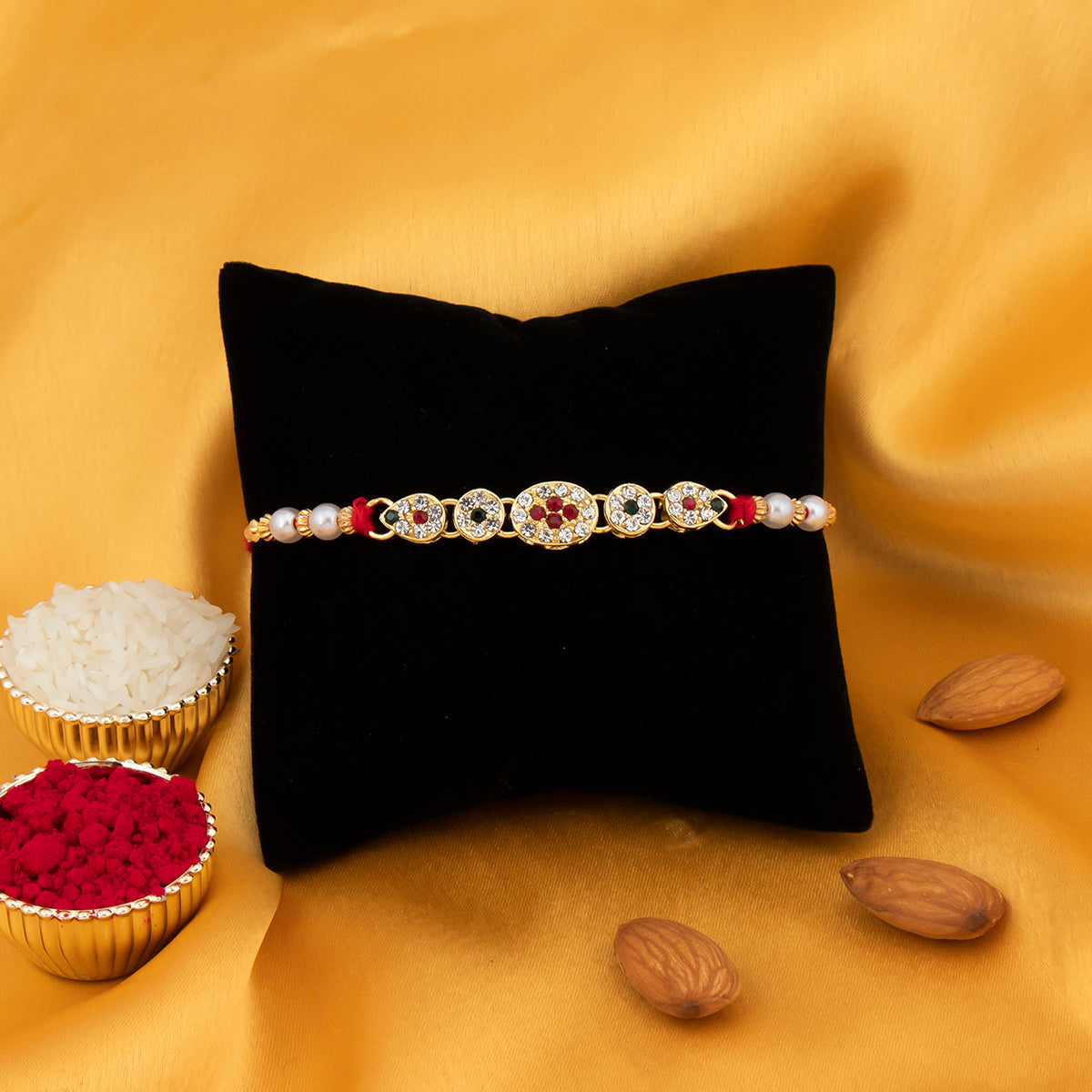 Sukkhi Alluring Gold Plated Designer Rakhi with Roli Chawal and Raksha Bandhan Greeting Card For Men
