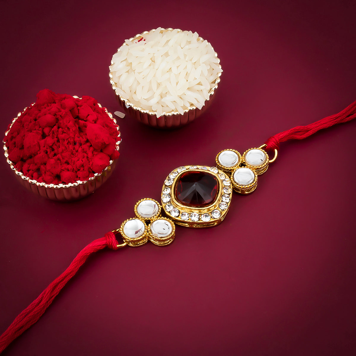Sukkhi Ethnic Kundan Rakhi with Roli Chawal and Raksha Bandhan Greeting Card For Men