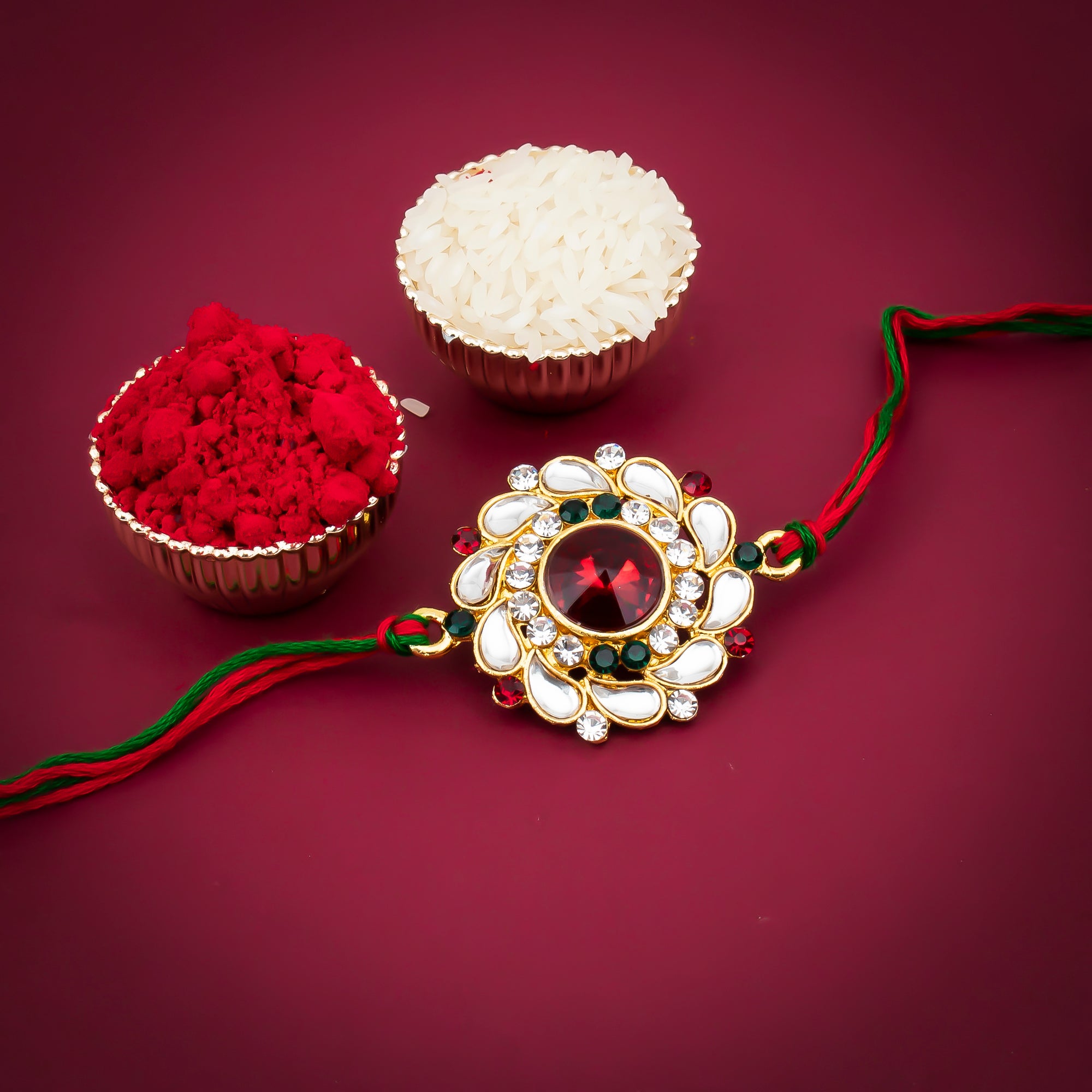 Sukkhi Elegant Kundan Rakhi with Roli Chawal and Raksha Bandhan Greeting Card For Men