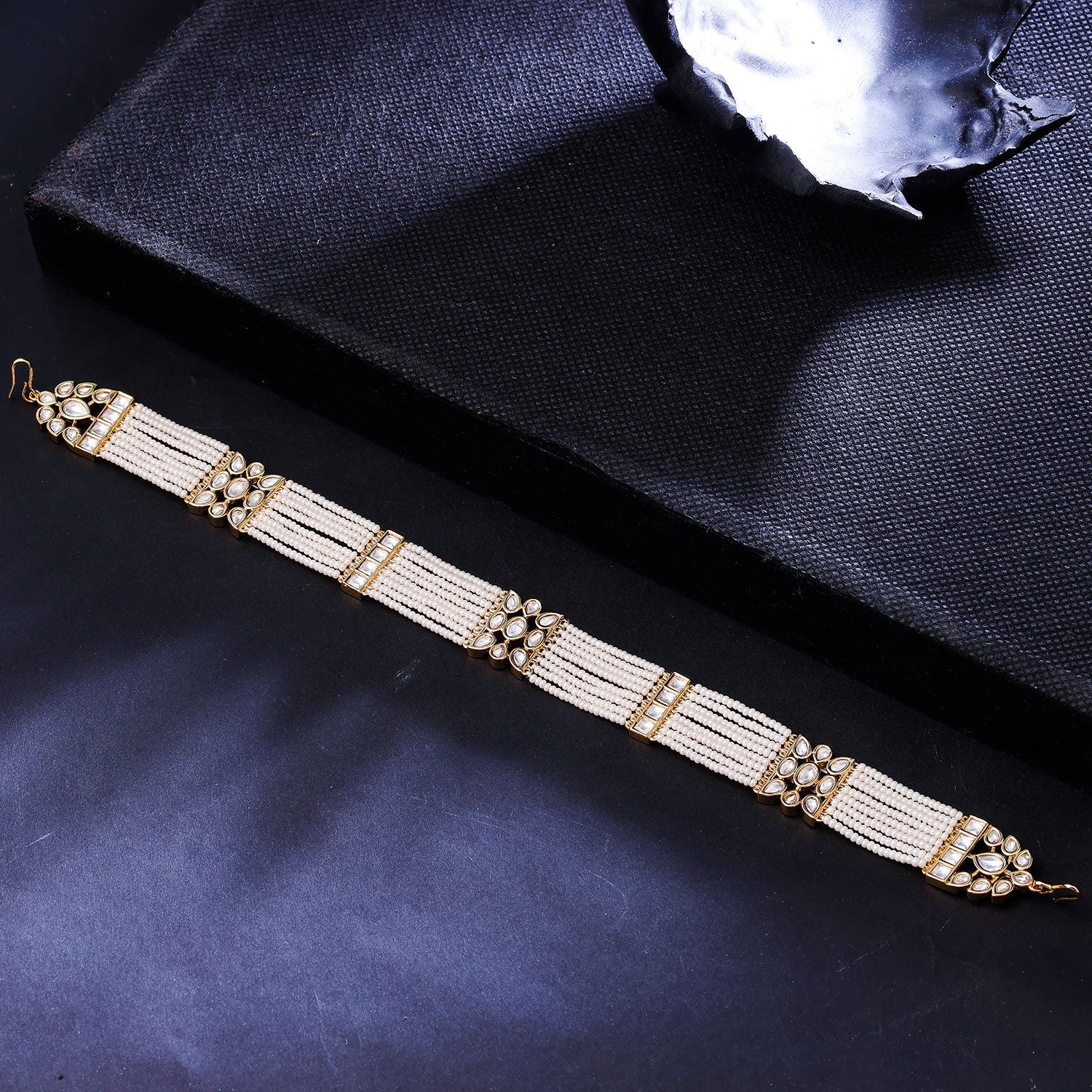 Sukkhi White Gold Plated Kundan & Pearl Matha Patti For Women