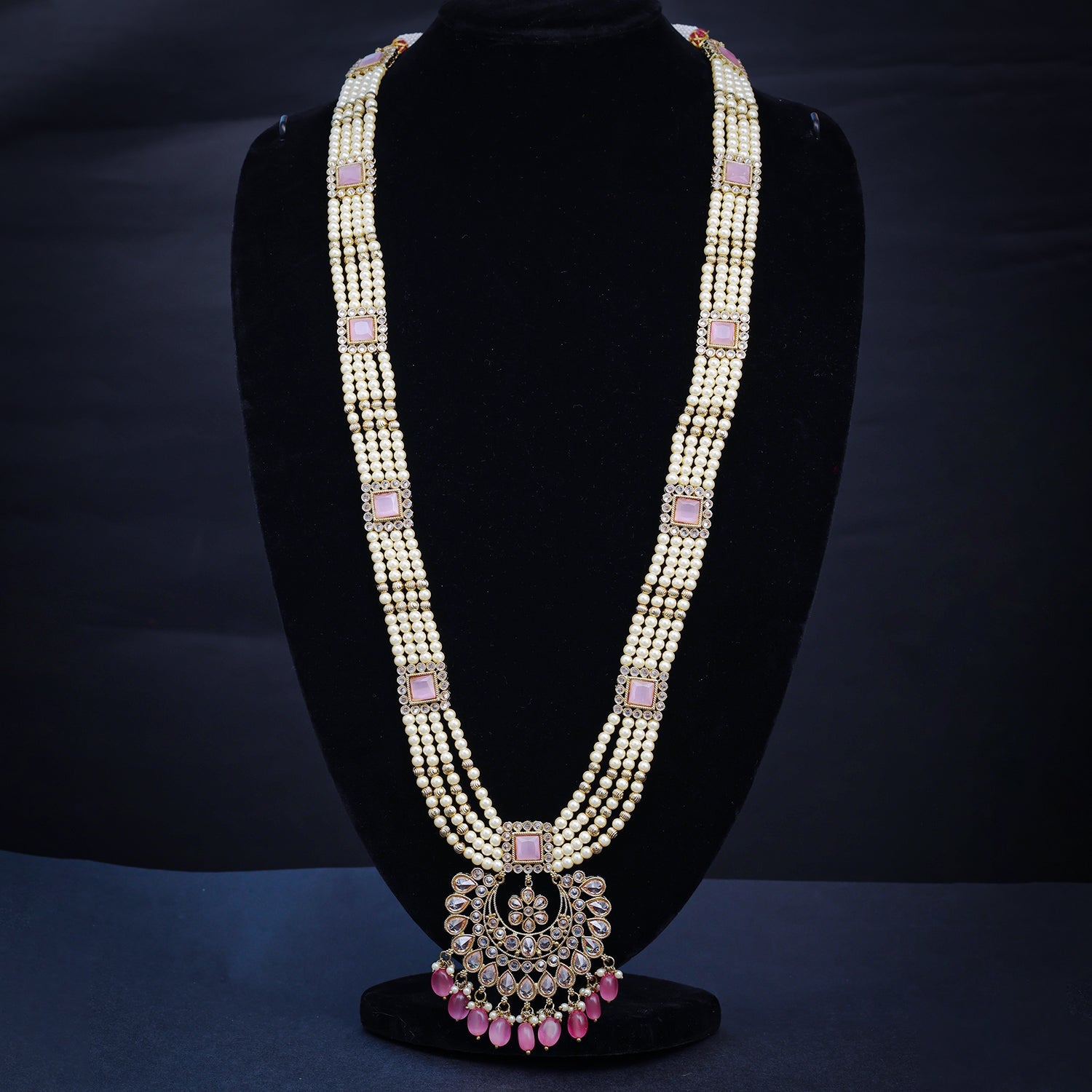 Sukkhi Pink Gold Plated Reverse AD & Pearl Long Mala For Women