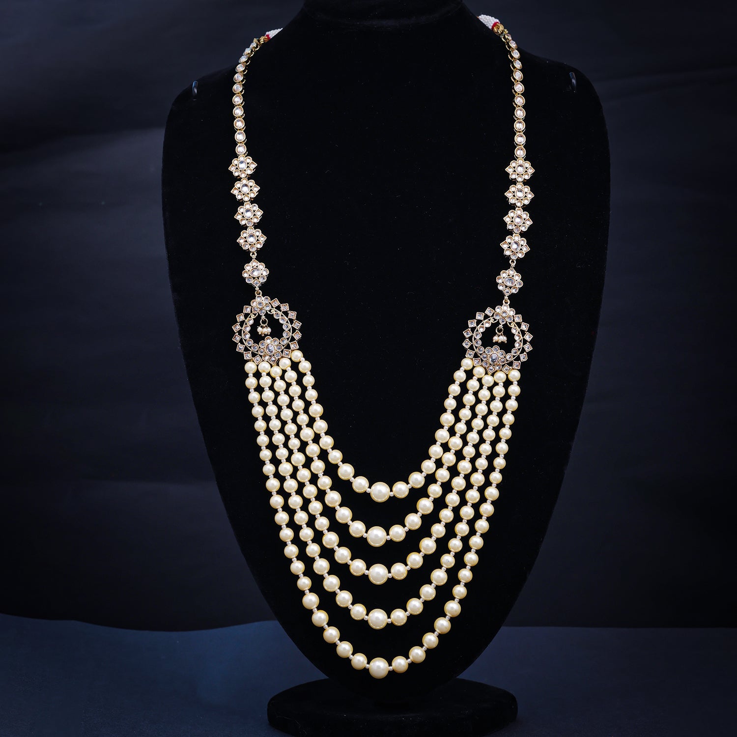 Sukkhi Golden Gold Plated Reverse AD & Pearl Long Mala For Women