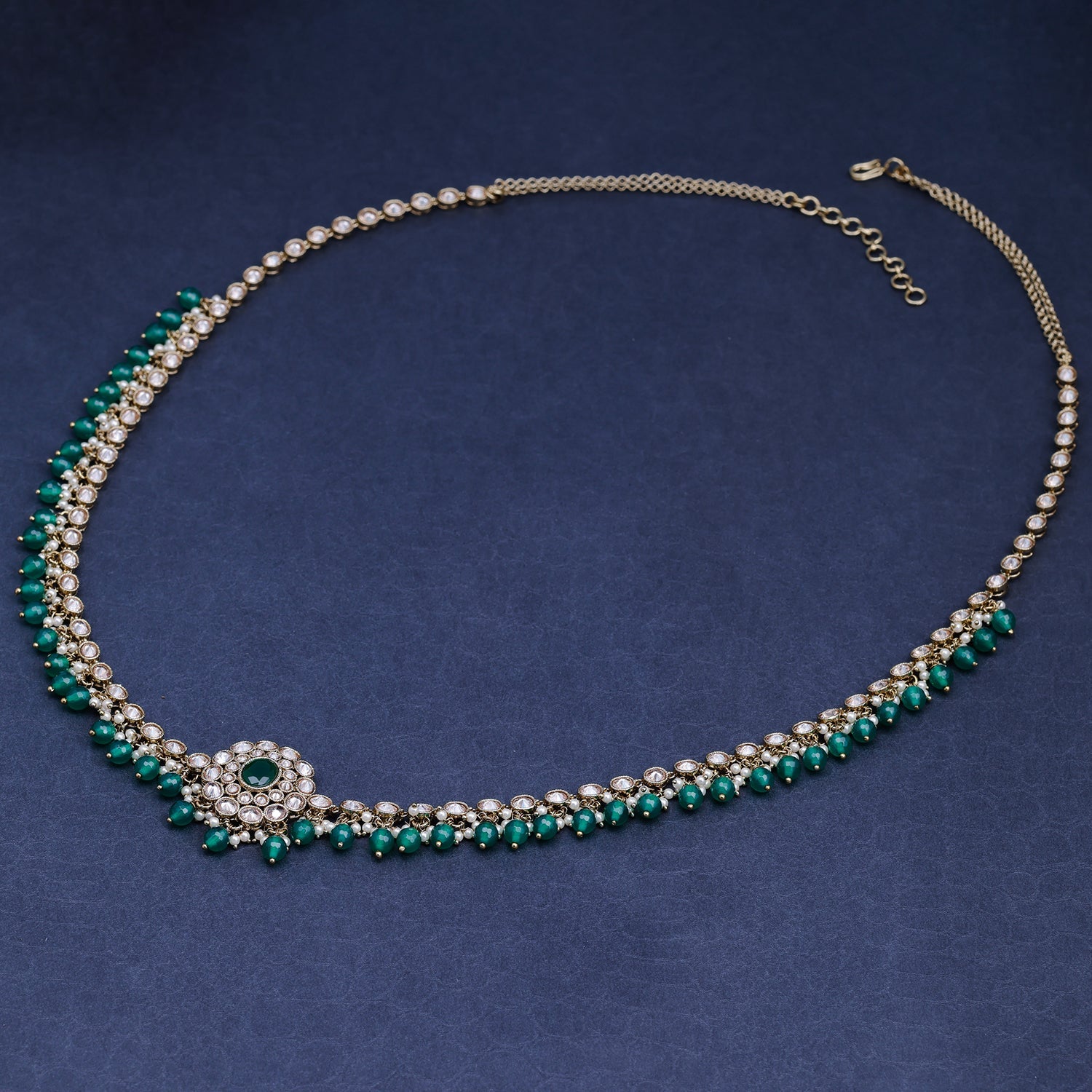 Sukkhi Green Gold Plated Reverse AD & Pearl KamarBand For Women
