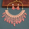 Sukkhi Peach Gold Plated Kundan & Pearl Choker Necklace Set For Women