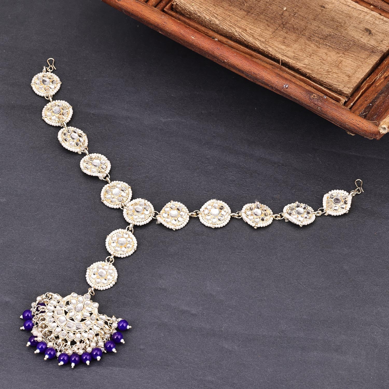 Sukkhi Golden Gold Plated Kundan & Pearl Matha Patti For Women