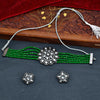 Sukkhi Green Black Rhodium Kundan & CZ & Pearl Choker Necklace Set For Women
