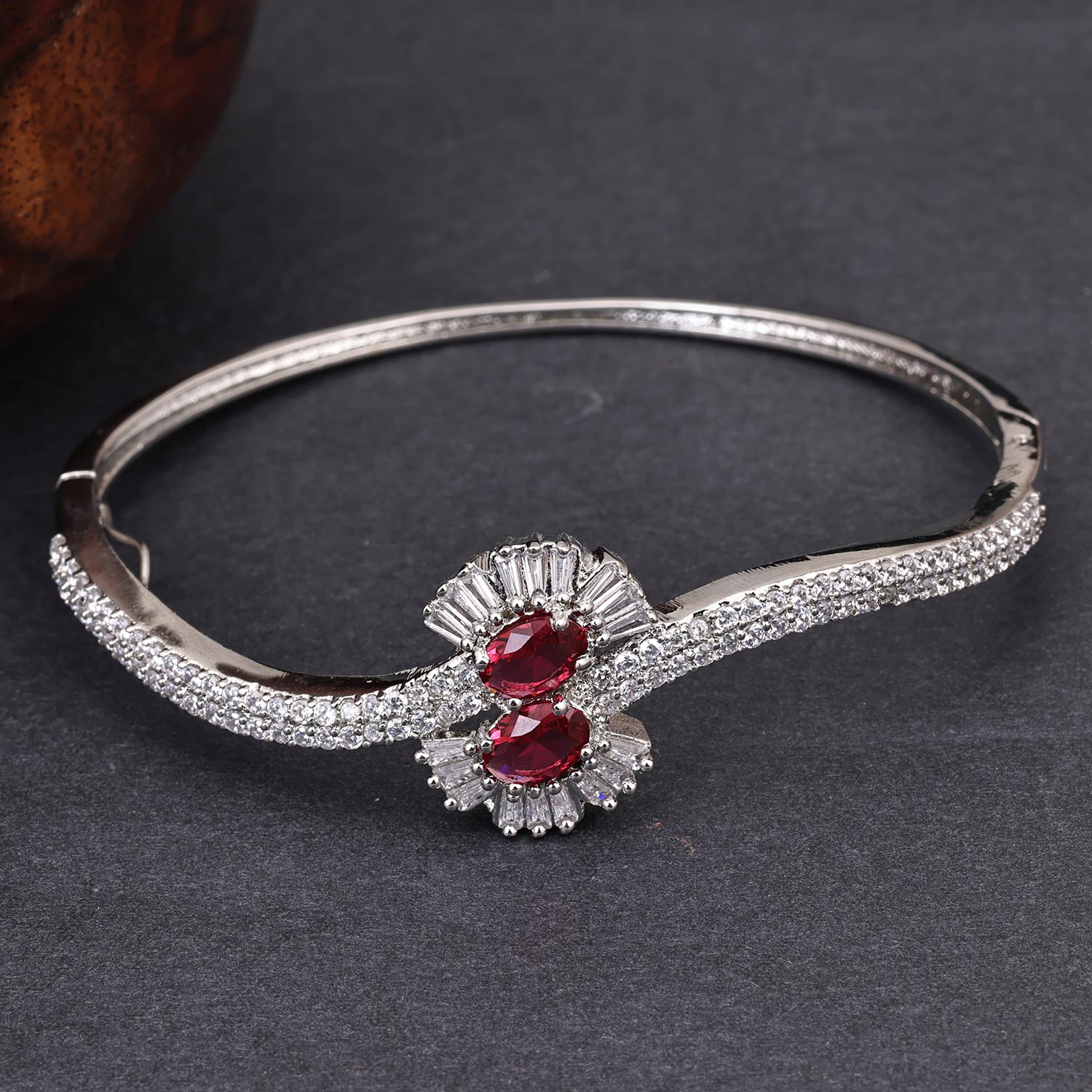 Sukkhi Pink Rhodium Plated CZ Kada For Women