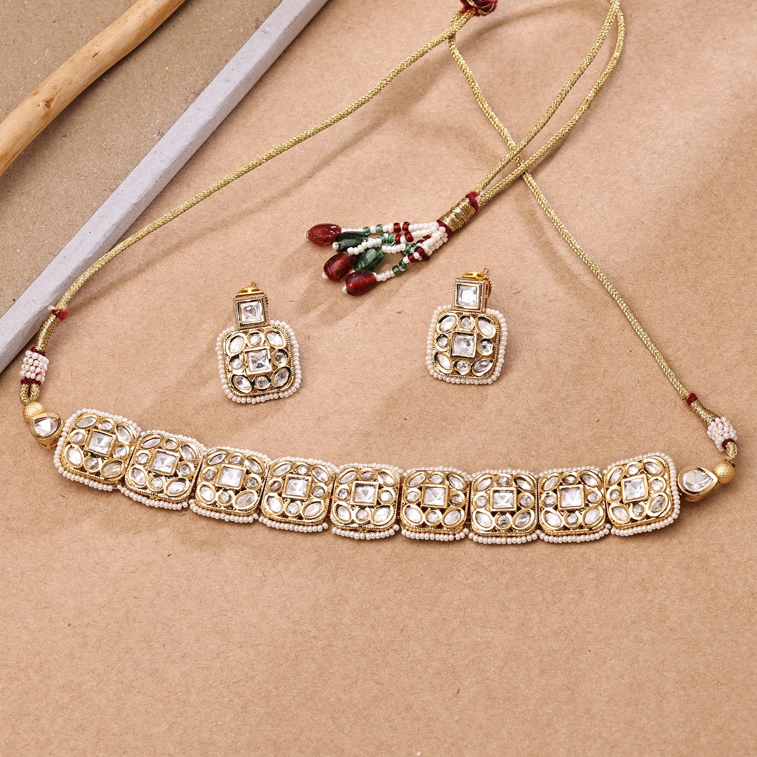 Sukkhi Exciting Gold Plated Kundan & Pearl Golden Necklace Set for Women