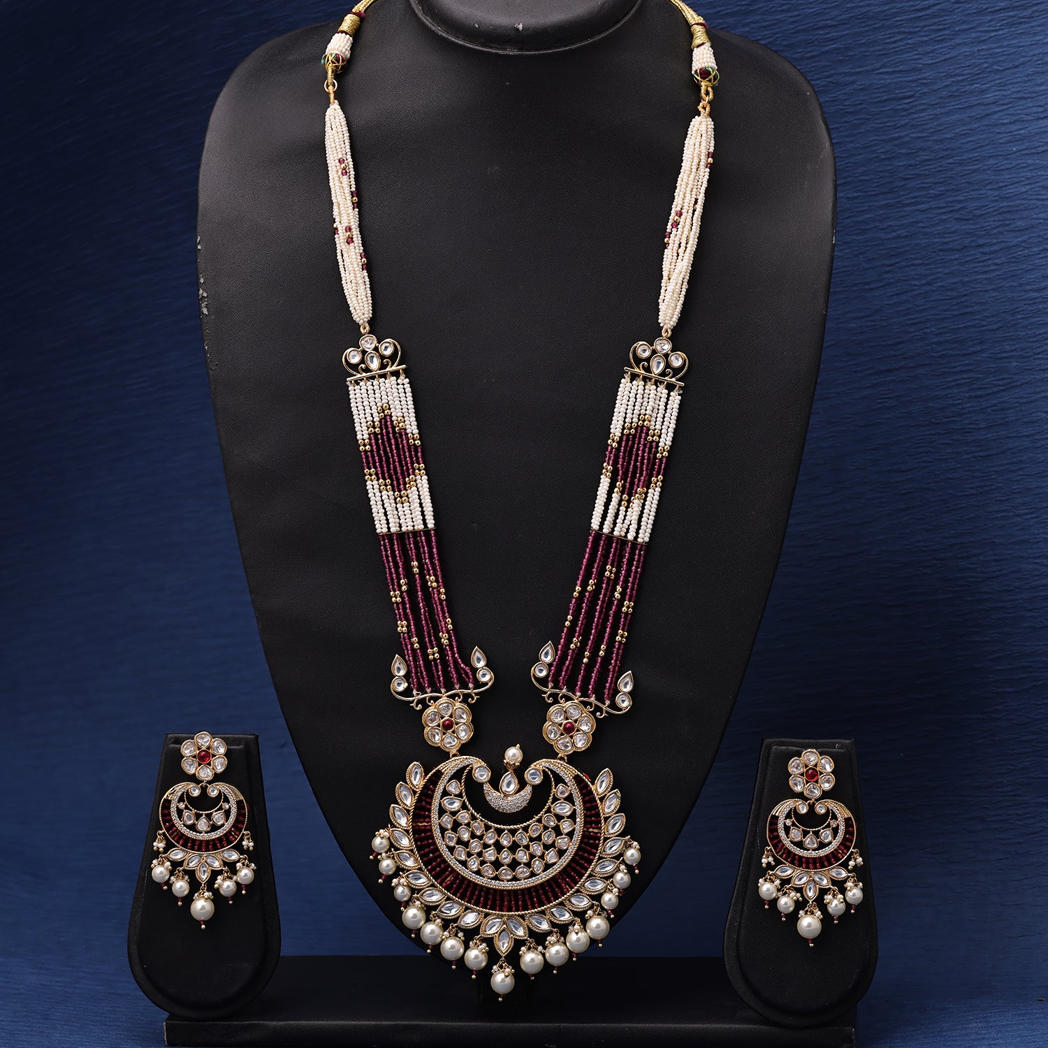 Sukkhi Intriguing Gold Plated CZ & Kundan & Pearl Pink Necklace Set for Women