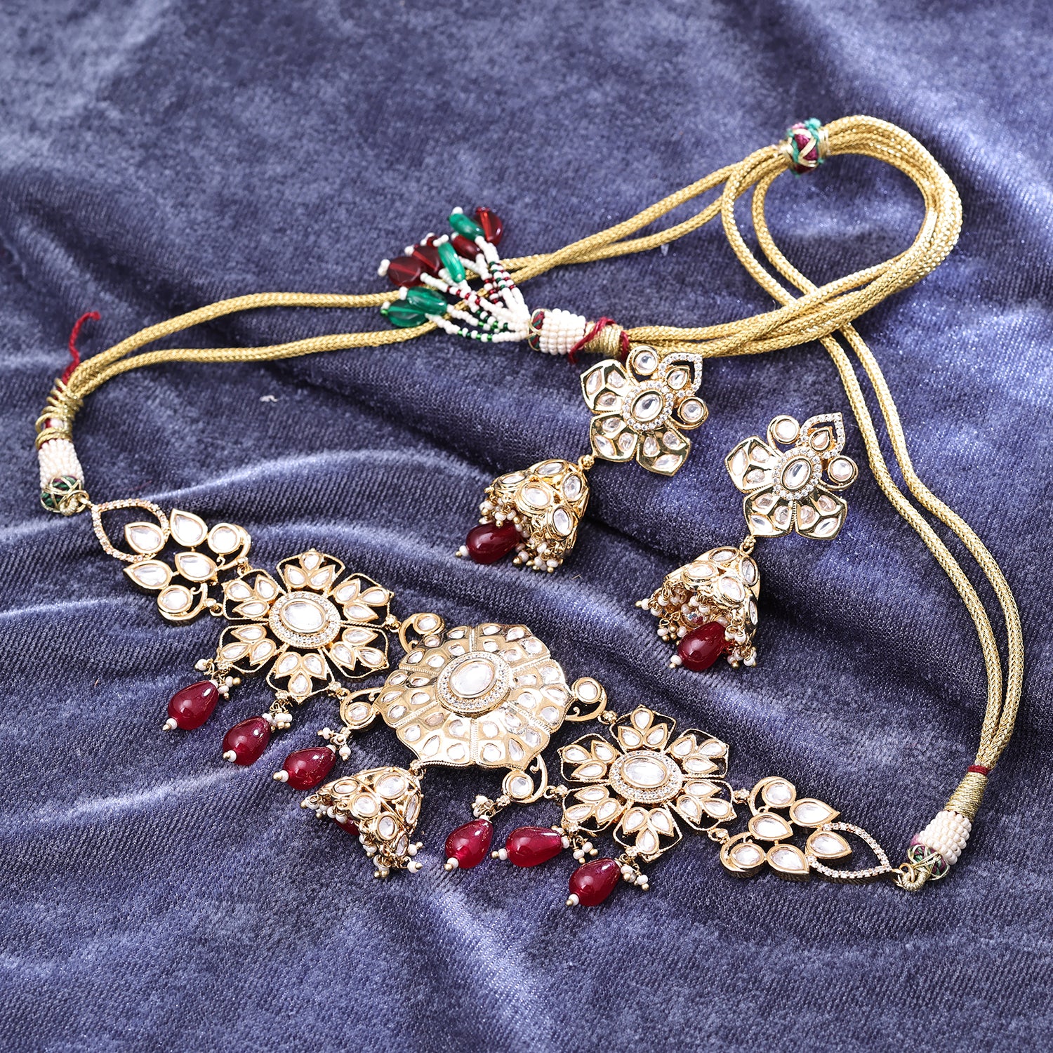Sukkhi Appealing Gold Plated CZ & Kundan & Pearl Maroon Necklace Set for Women