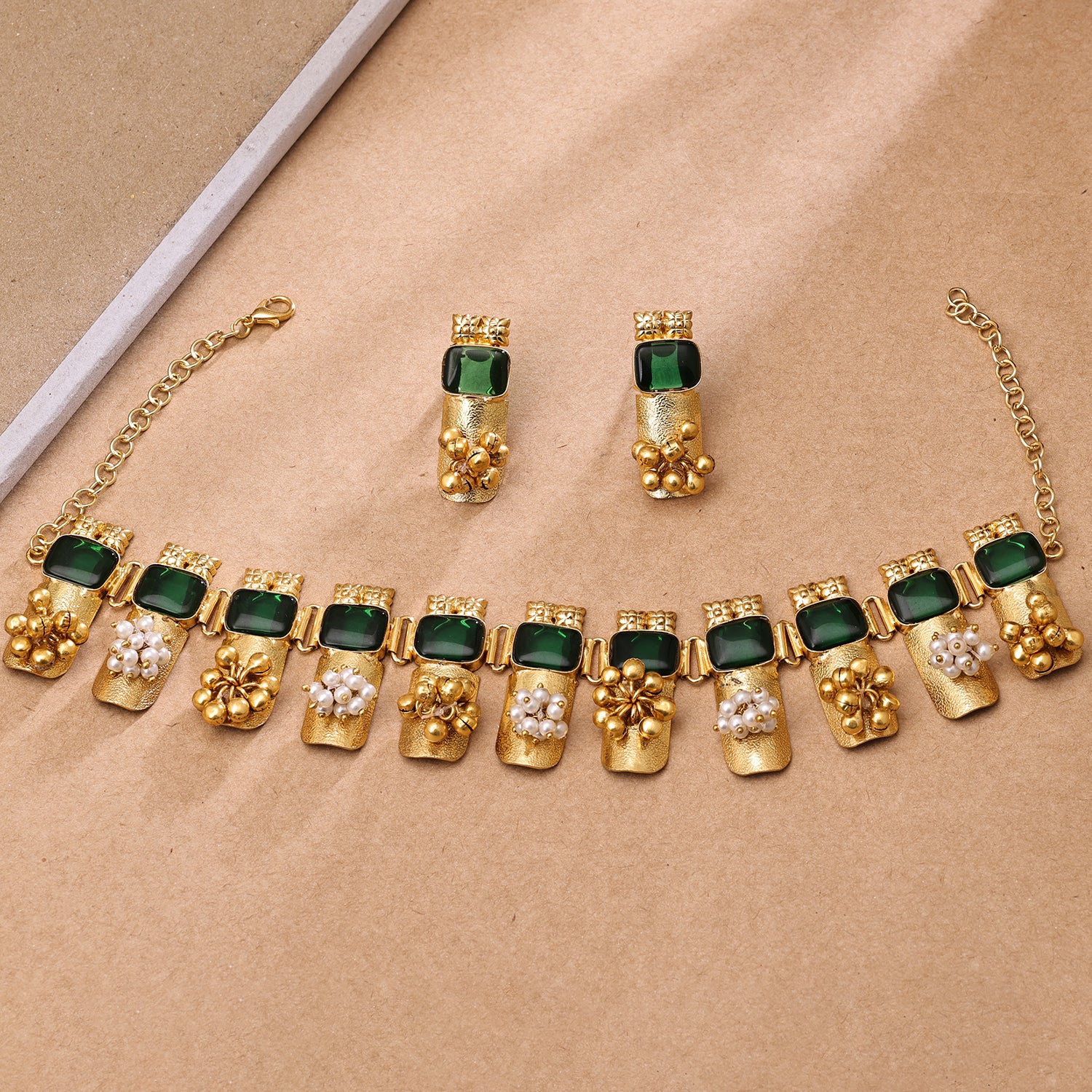 Sukkhi Charming Gold Plated Pearl Green Necklace Set for Women