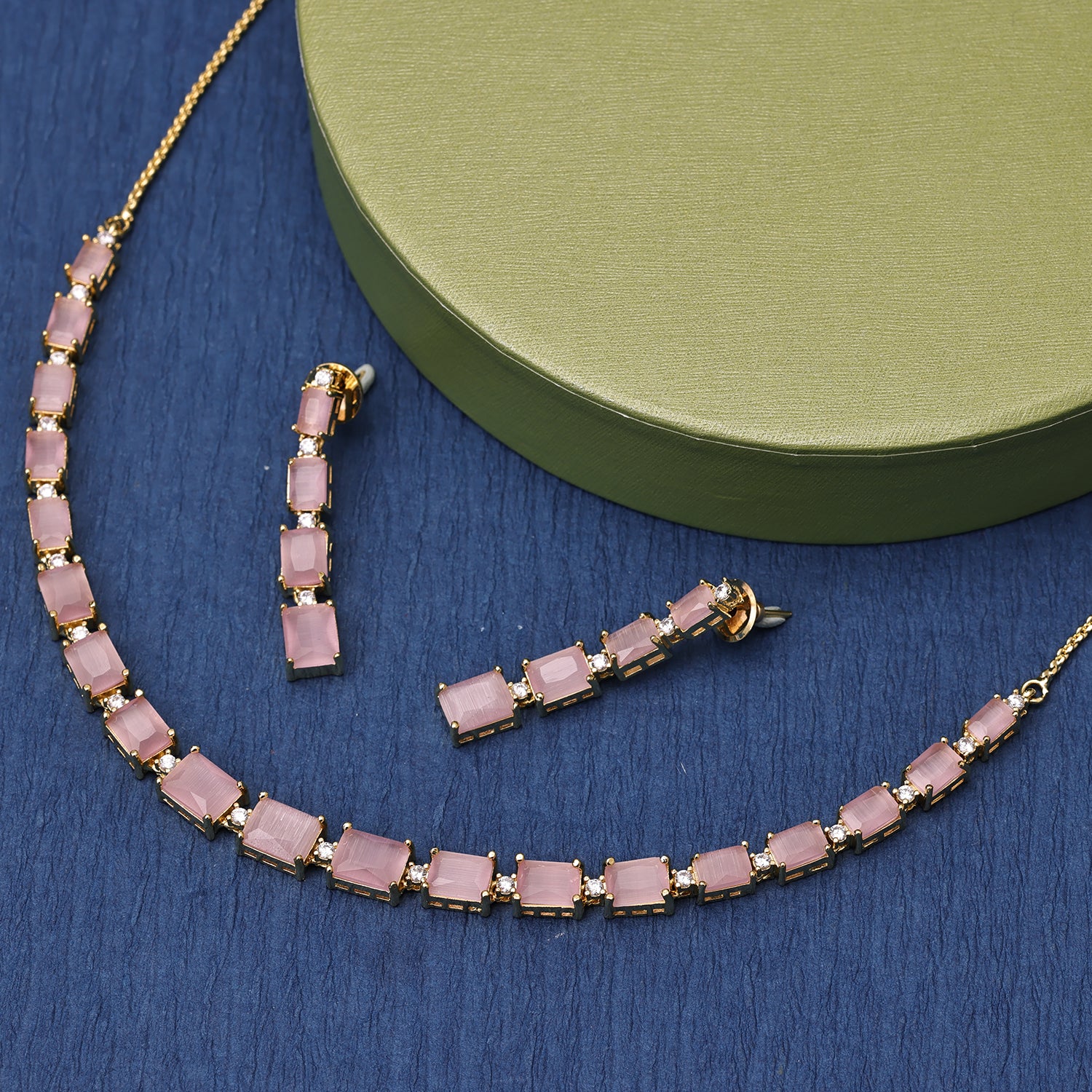 Sukkhi Fascinating Gold Plated CZ Pink Necklace Set for Women
