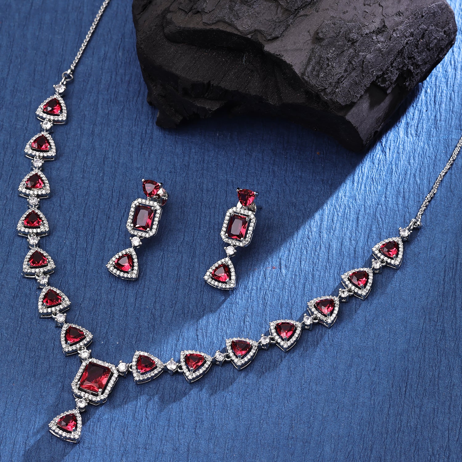 Sukkhi Good-Looking Rhodium Plated CZ Pink Necklace Set for Women