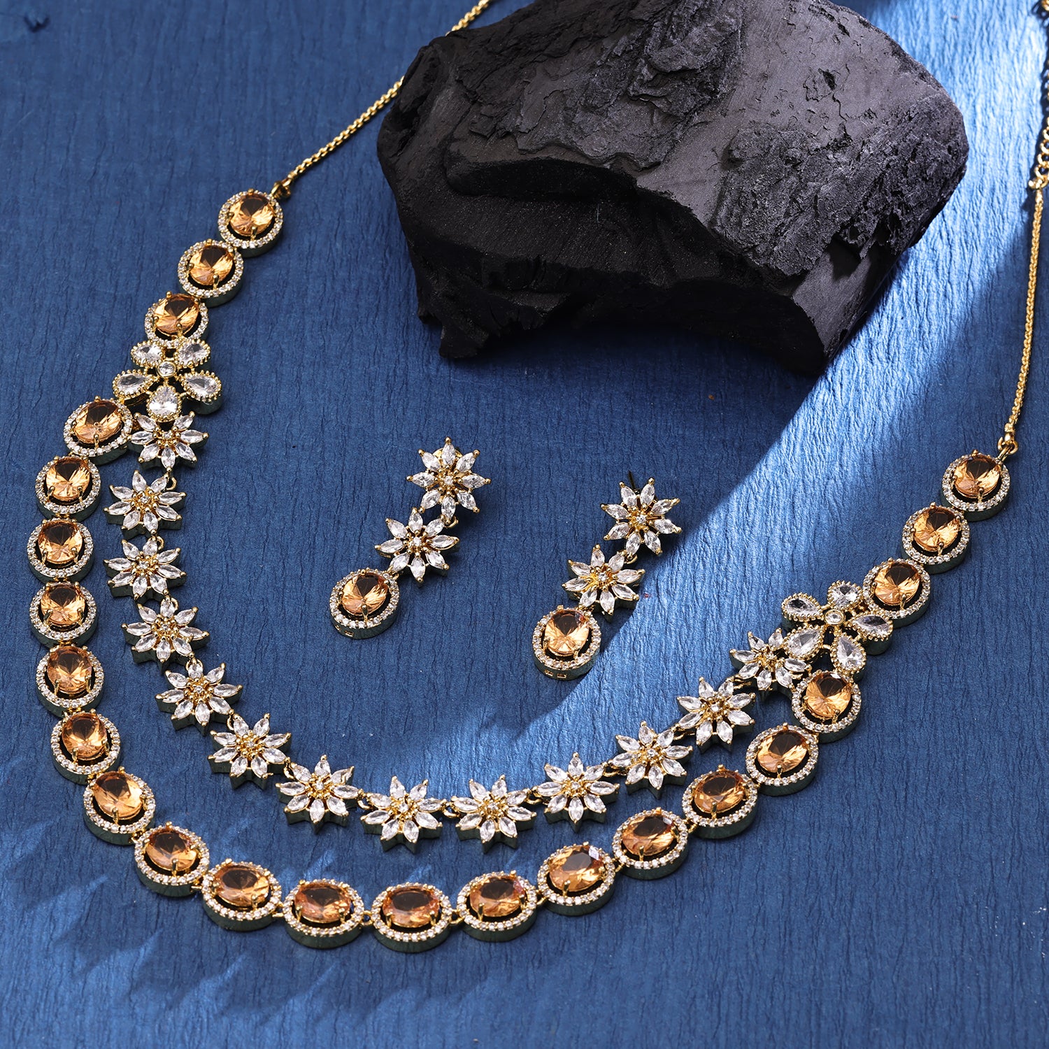 Sukkhi Elegant Gold Plated CZ Yellow Necklace Set for Women
