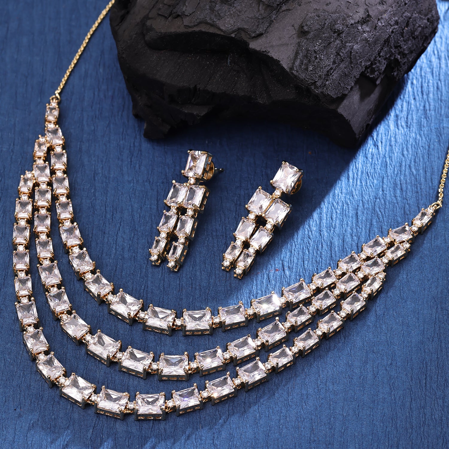 Sukkhi Exquisite Gold Plated CZ Golden Necklace Set for Women