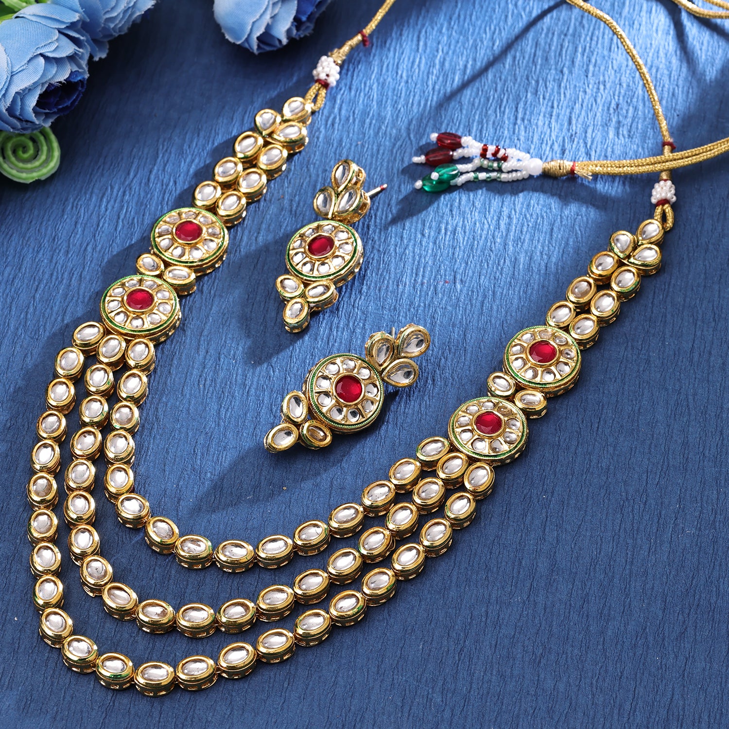 Sukkhi Chocolate-Box Gold Plated Kundan & Pearl Maroon Necklace Set for Women