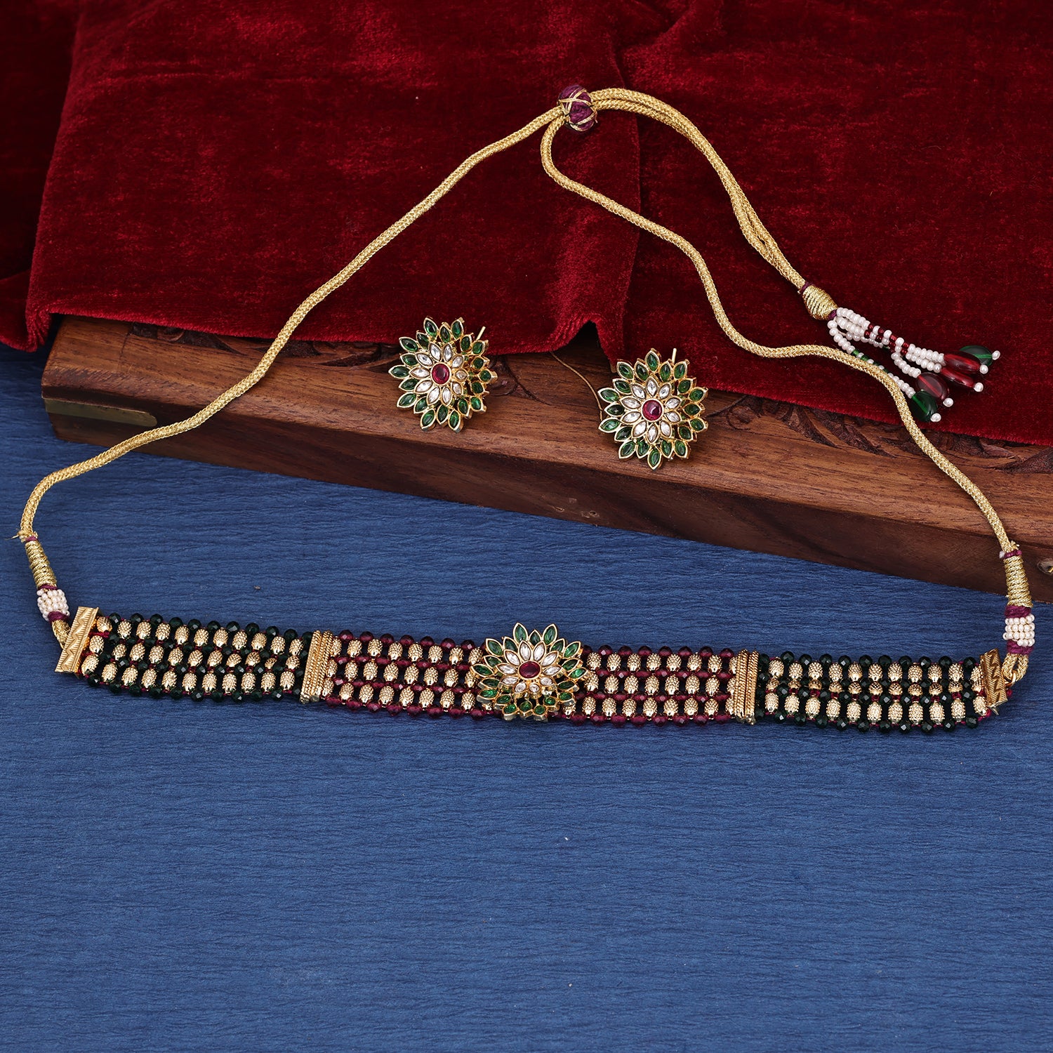 Sukkhi Better Gold Plated Kundan & Pearl Green Necklace Set for Women