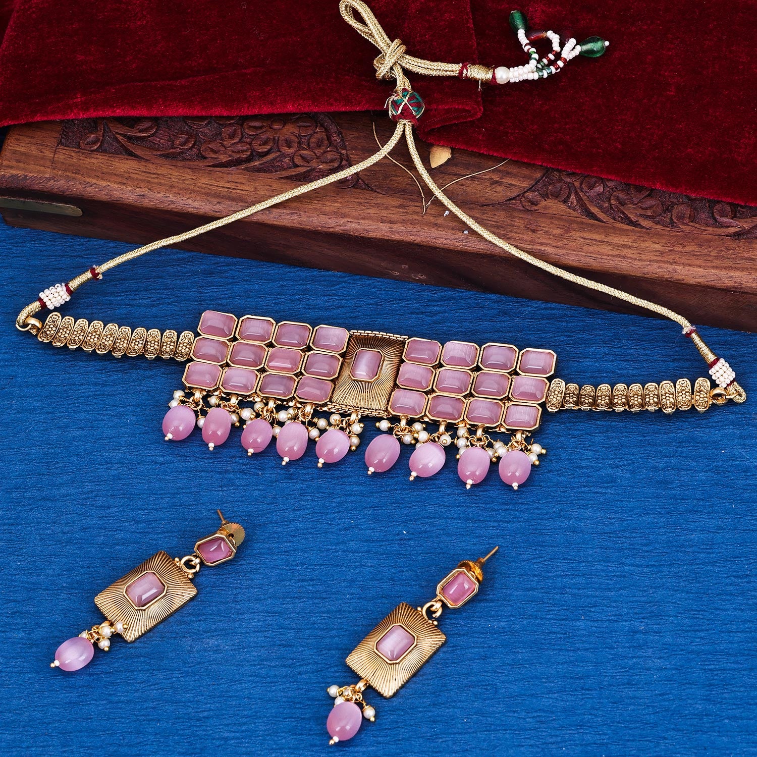 Sukkhi Fancy Gold Plated Pearl Pink Necklace Set for Women