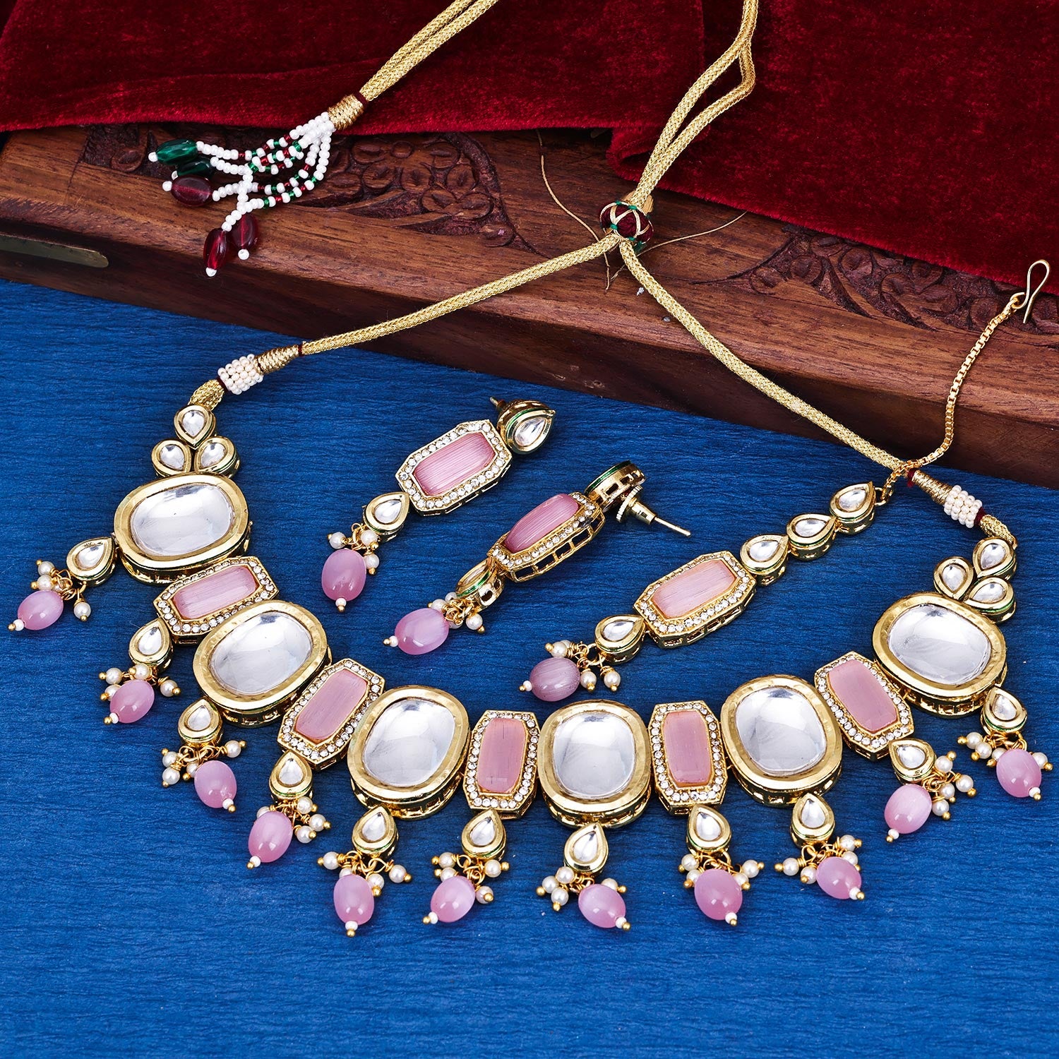 Sukkhi High-Grade Gold Plated Kundan & Pearl Pink Necklace Set for Women