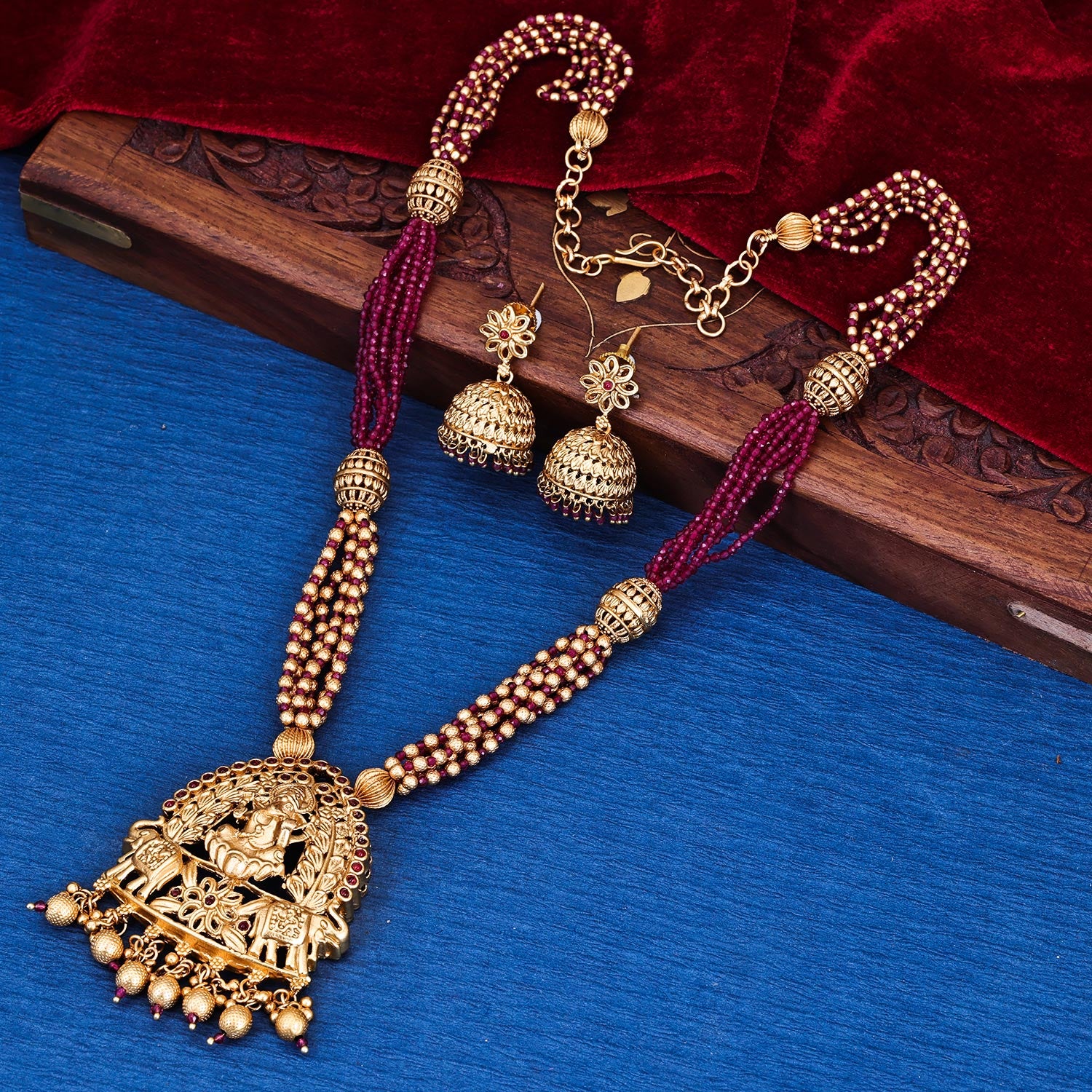Sukkhi Arresting Gold Plated Pearl Maroon Necklace Set for Women