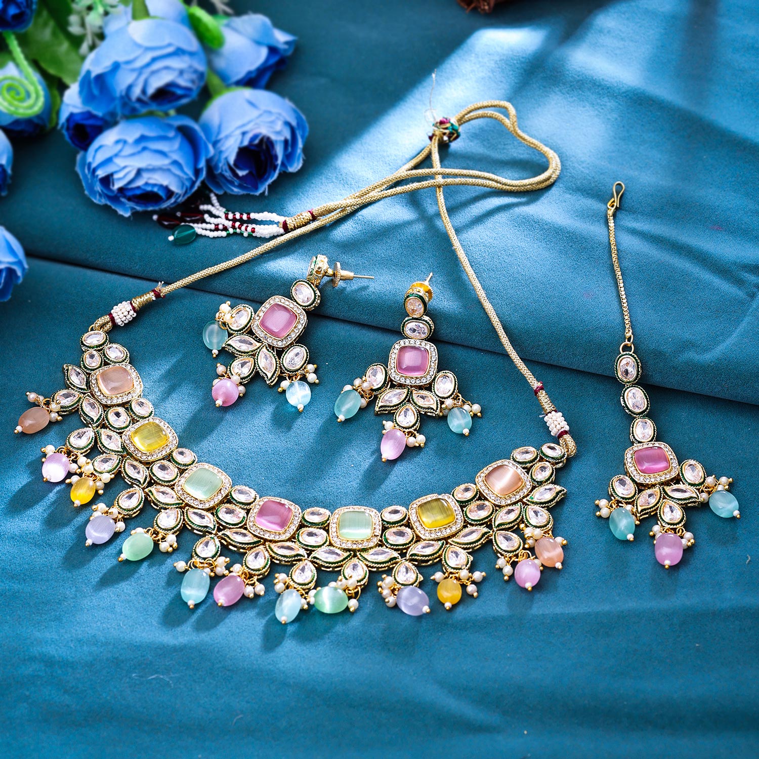 Sukkhi Captivating Gold Plated CZ & Pearl Multi Necklace Set for Women