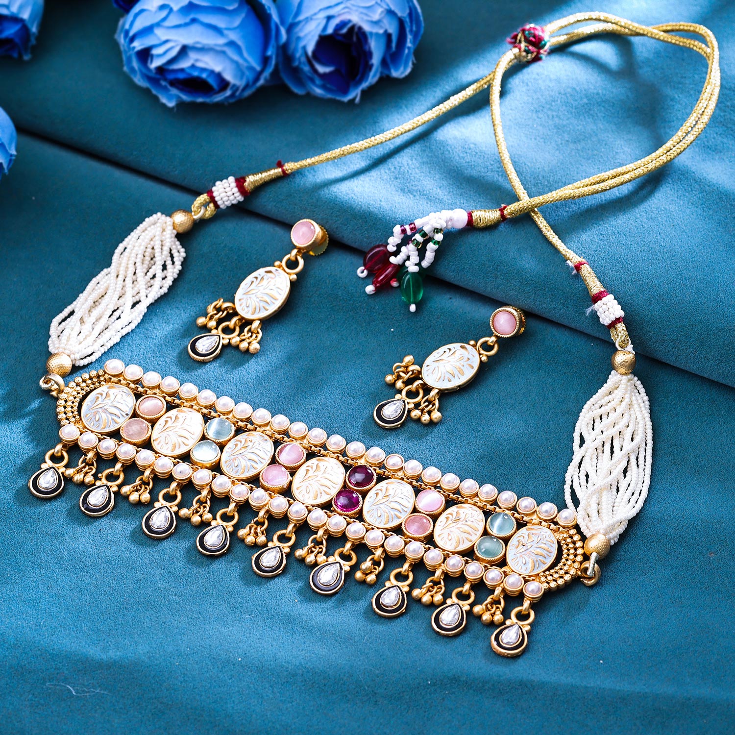 Sukkhi Charismatic Gold Plated Kundan & Pearl Multi Necklace Set for Women