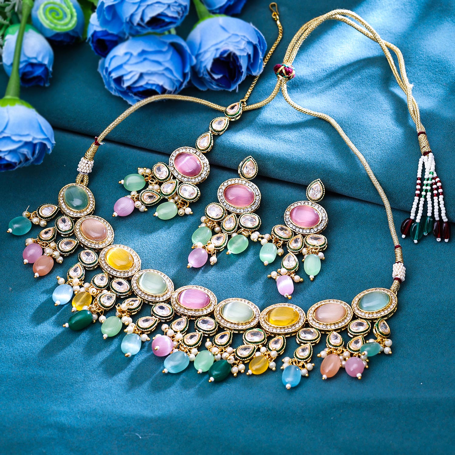 Sukkhi Enchanting Gold Plated CZ & Pearl Multi Necklace Set for Women