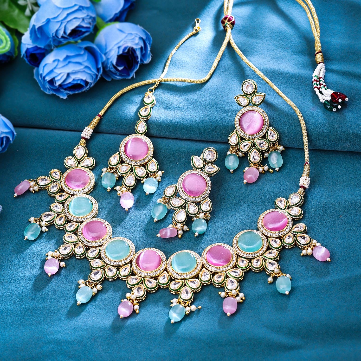 Sukkhi (Also Glamourous) Gold Plated CZ & Pearl Multi Necklace Set for Women