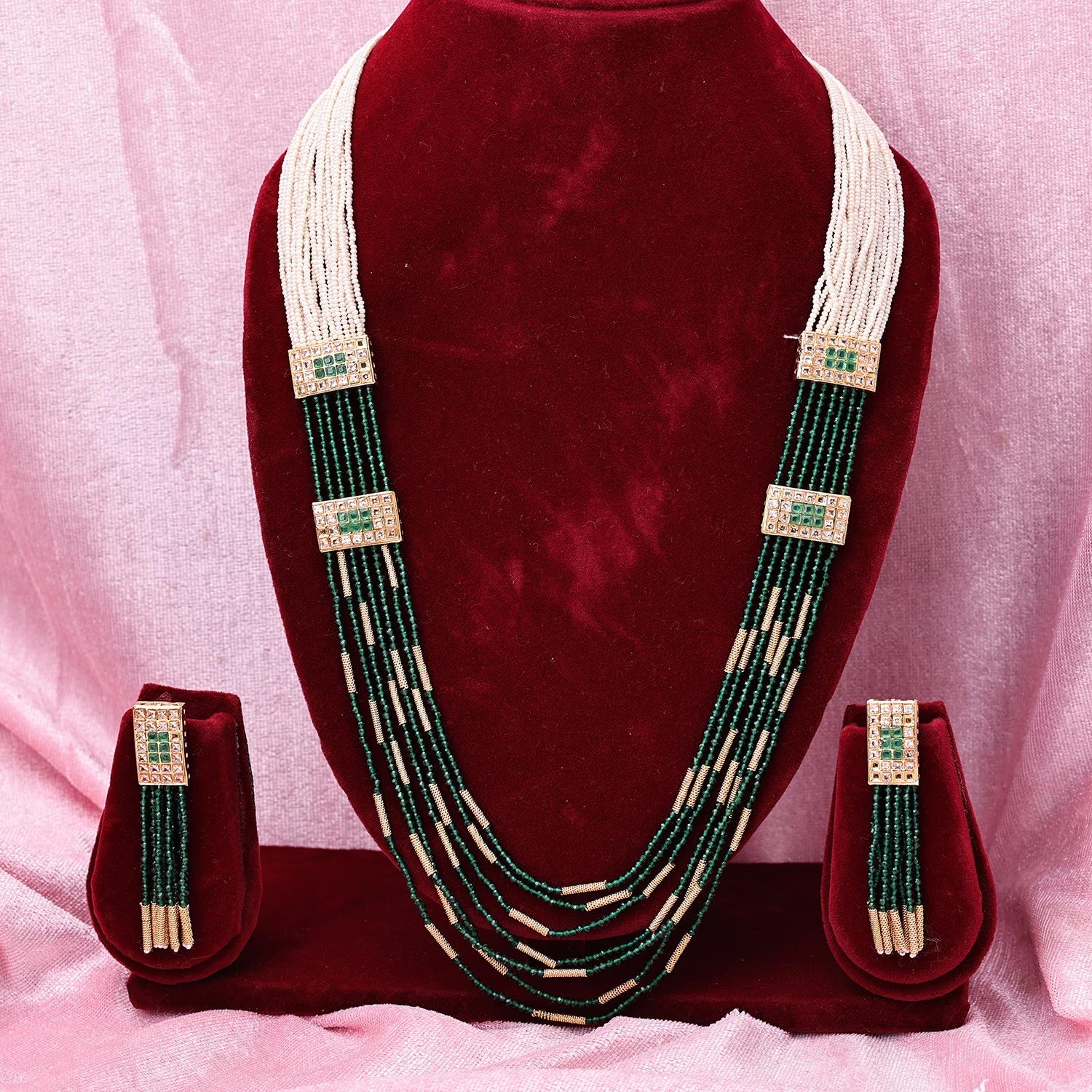 Sukkhi Comely Gold Plated Pearl Green Necklace Set for Women