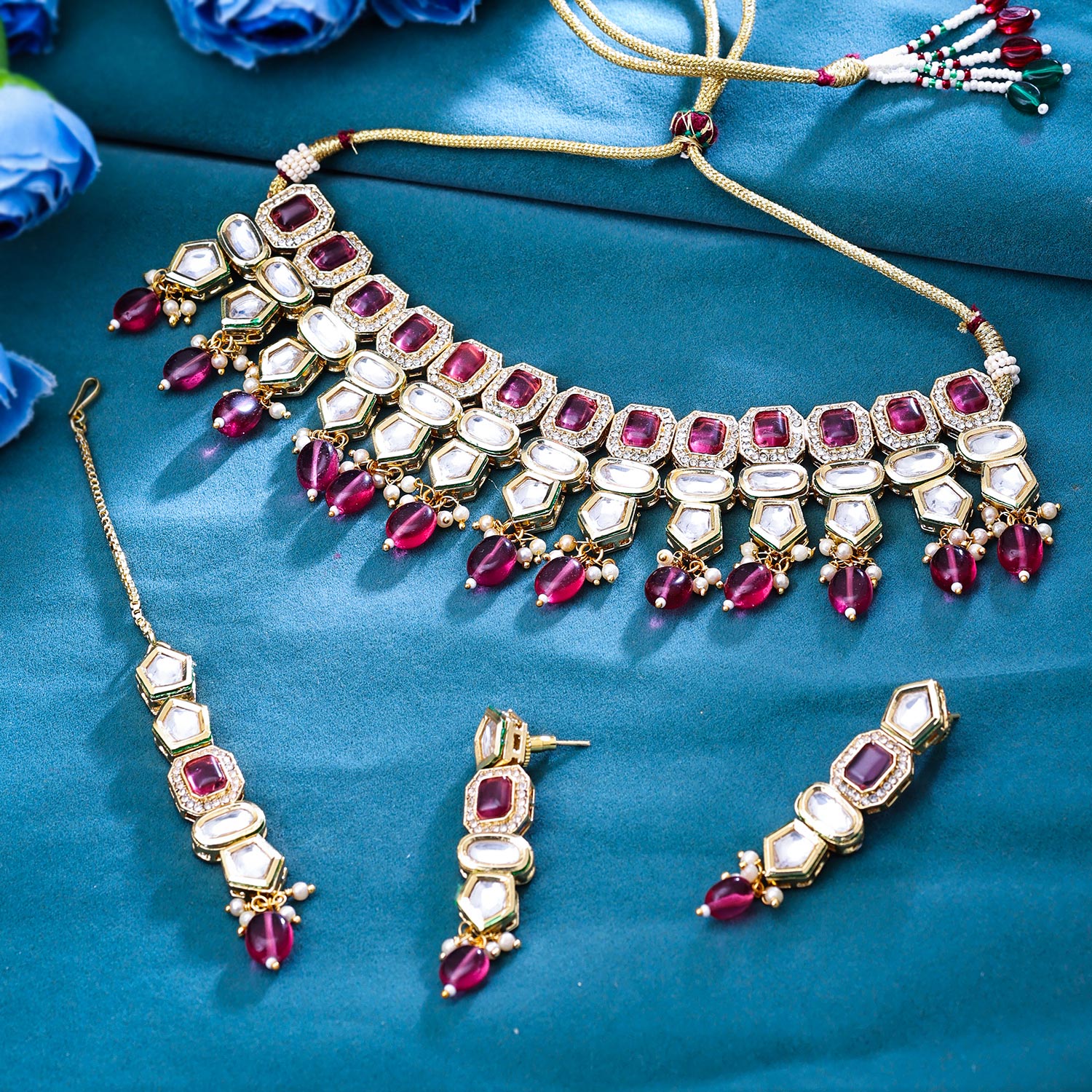 Sukkhi Lovesome Gold Plated CZ & Pearl Pink Necklace Set for Women