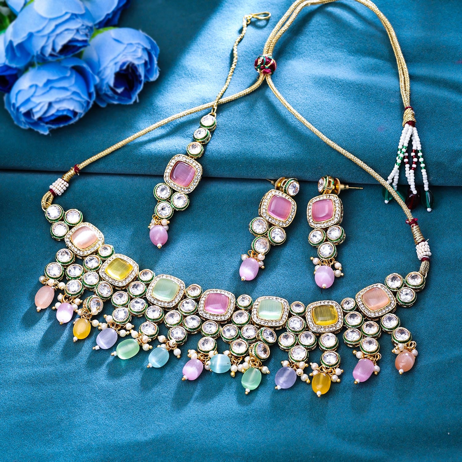 Sukkhi Taking Gold Plated CZ & Pearl Multi Necklace Set for Women