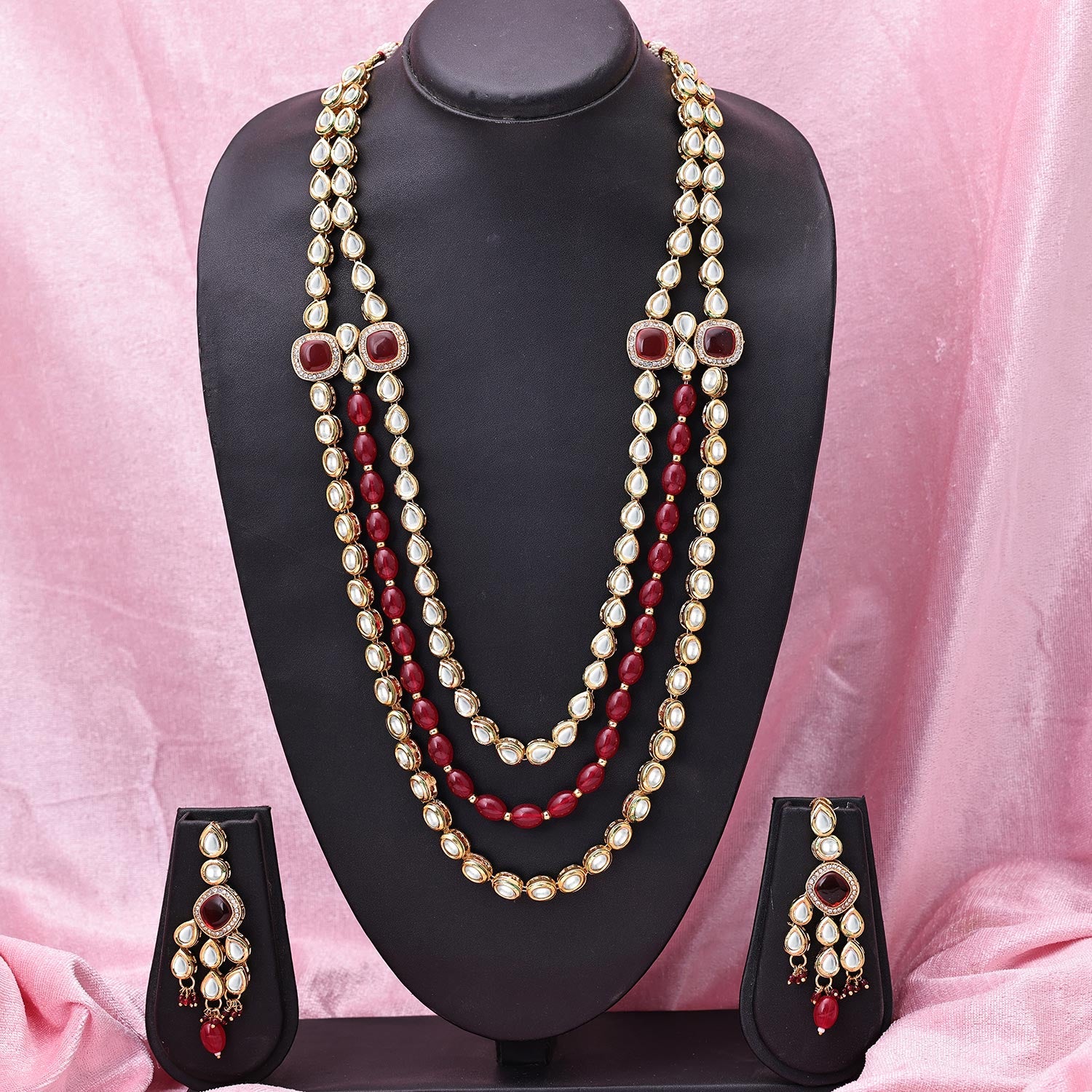 Sukkhi Junoesque Gold Plated Kundan & Pearl Maroon Necklace Set for Women