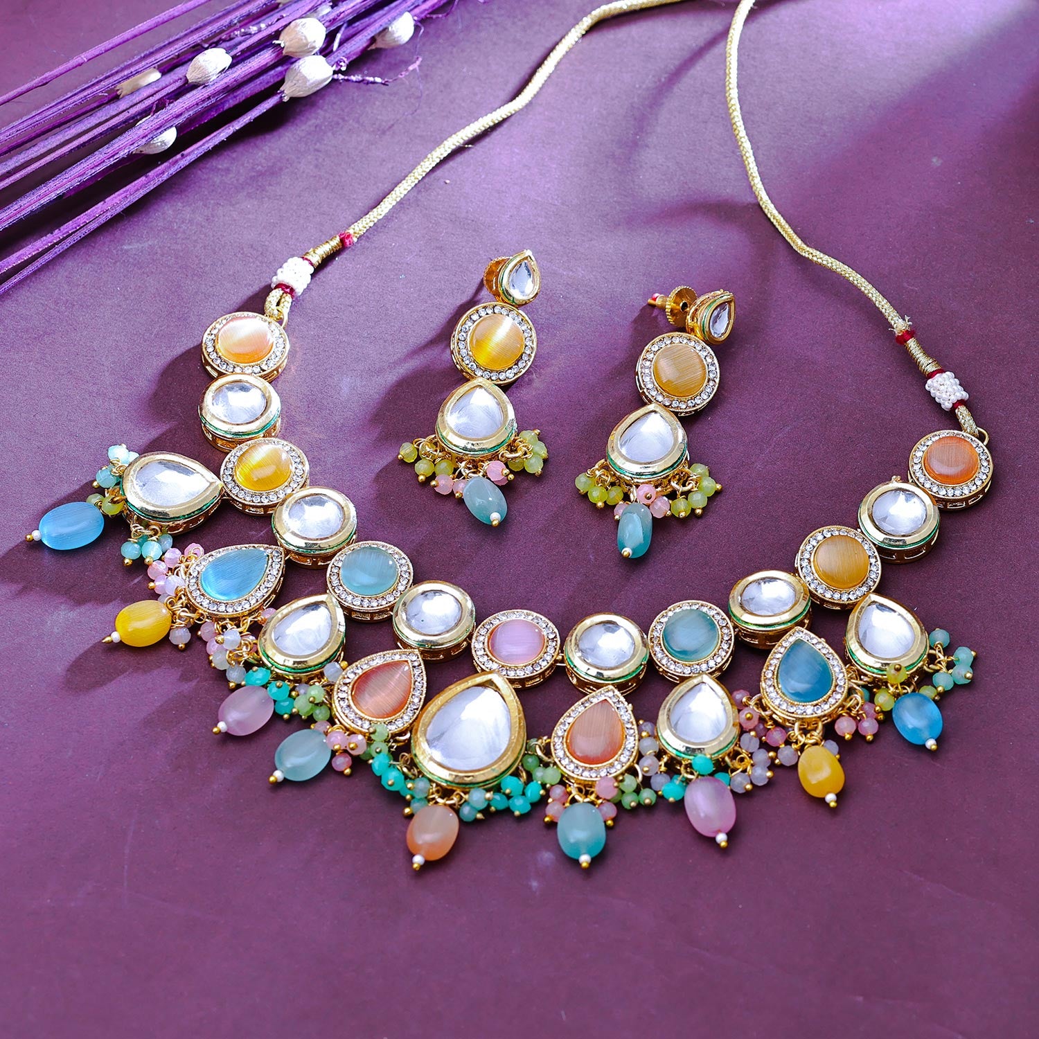 Sukkhi Dishy Gold Plated CZ & Kundan & Pearl Multi Necklace Set for Women