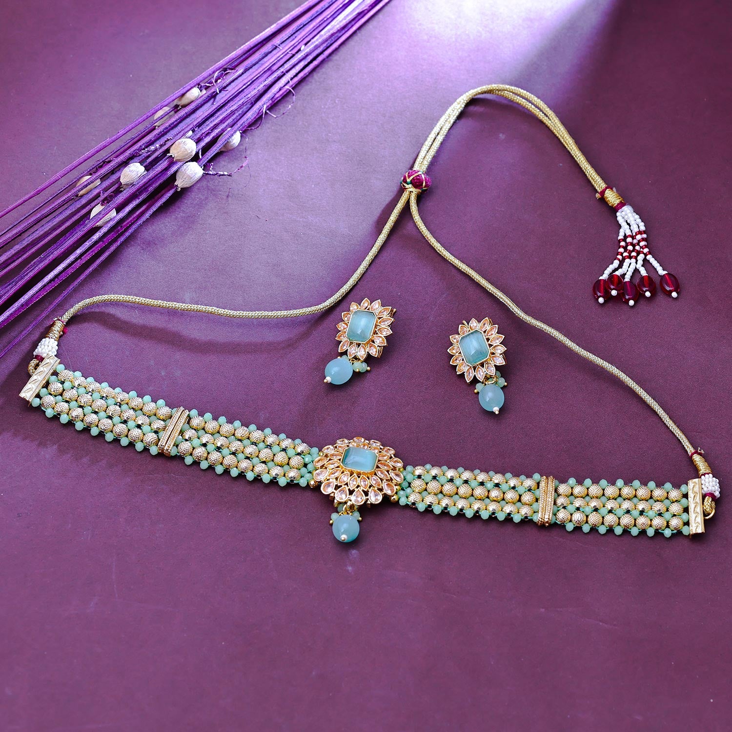 Sukkhi Hot Gold Plated Pearl Green Necklace Set for Women