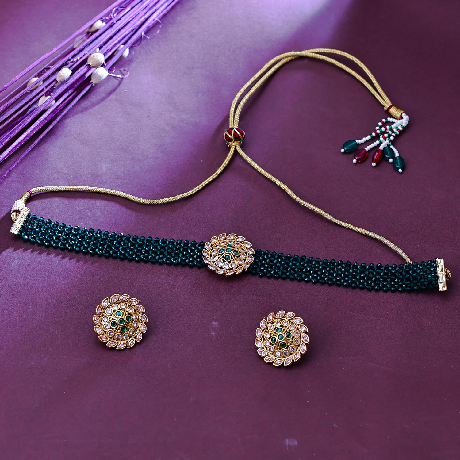 Sukkhi Arresting Gold Plated Pearl Green Necklace Set for Women